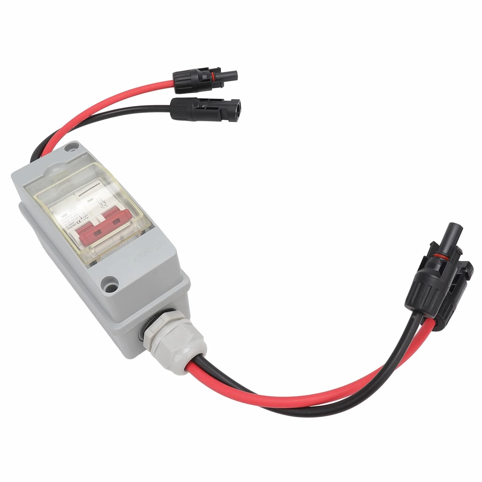 Interruptor aislante PV CC, interruptor de circuito MCB 2P, interruptor de desconexión solar CC de 500 V 32 A, IP65, para solar fotovoltaico, fuera de la red (con cable y conector PV)