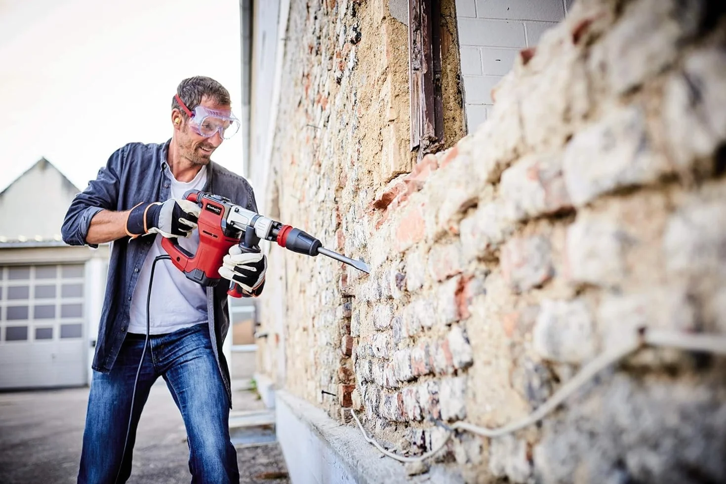 Einhell Martillo de demolición TE-DH 12 (1050 W, 12 J, toma SDSmax, empuñadura con amortiguación vibrac.,empuñadura adicional ajustable, 4m cable, incl. cincel puntiagudo y plano, incl. E-box)