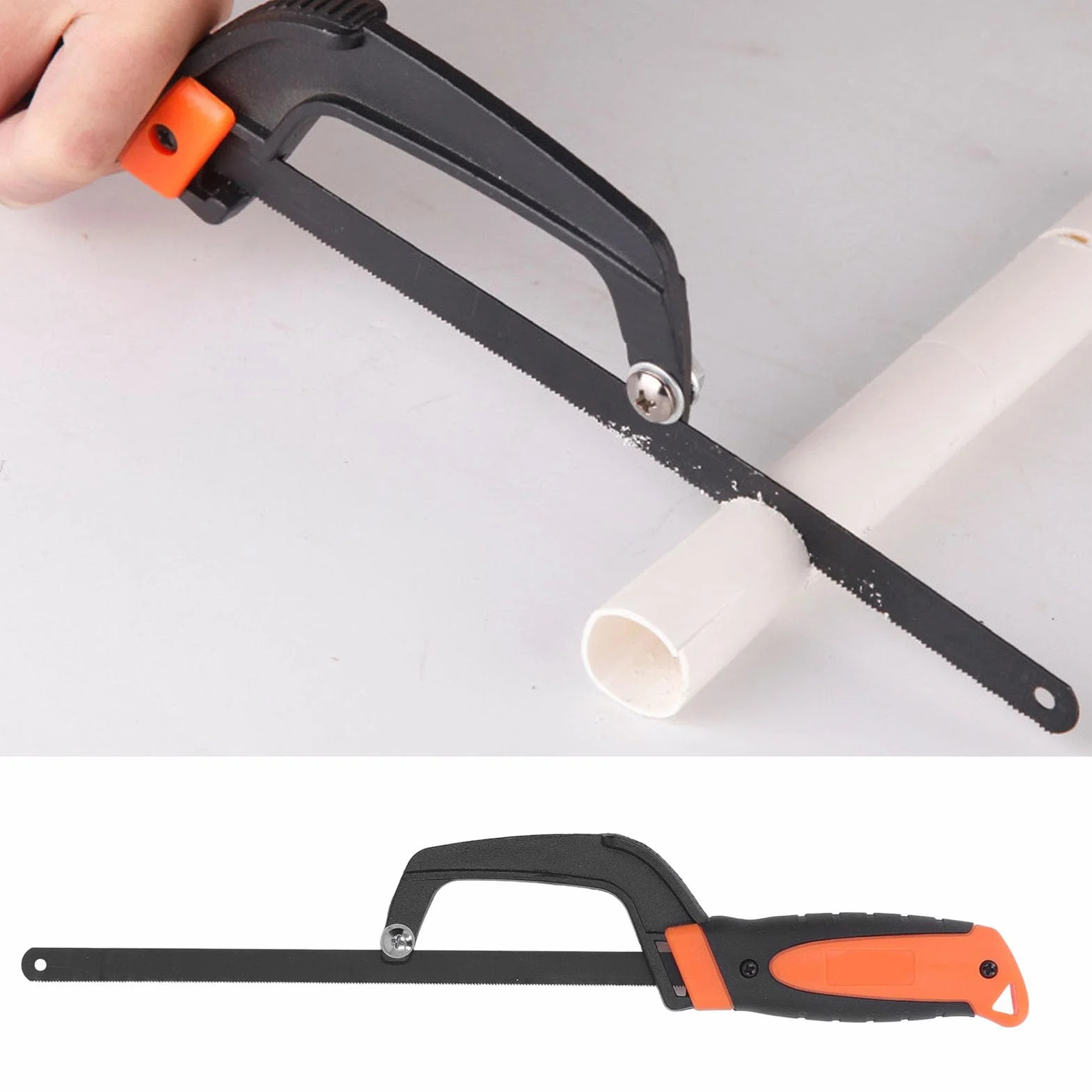 Pro Mini Sierra para Metales con Marco de Aluminio, Mango de Goma ómico, Base Acanalada, Ajustable para Corte Preciso de Madera, PVC, Tubos, Herramienta Manual para Bricolaje y Carpintería