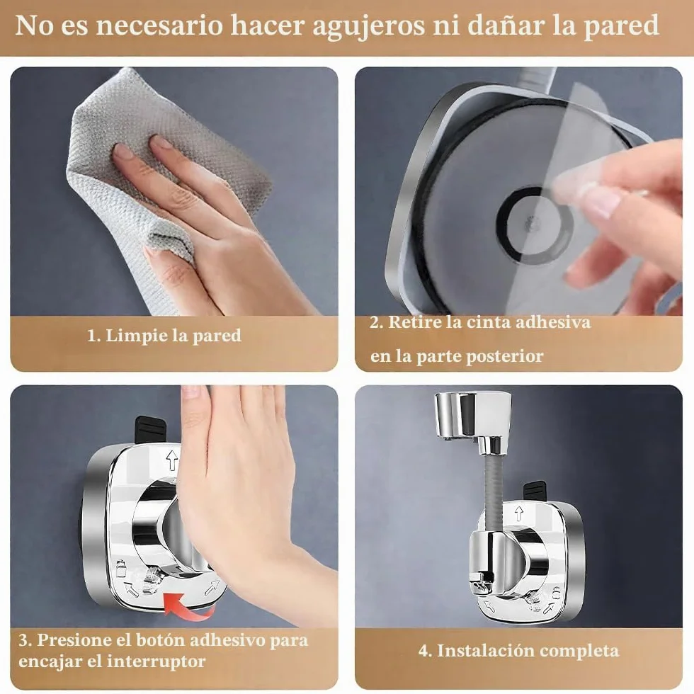 Soporte para Alcachofa de Ducha Sin Taladro Giratorio 360° con Ventosa hasta 15 kg