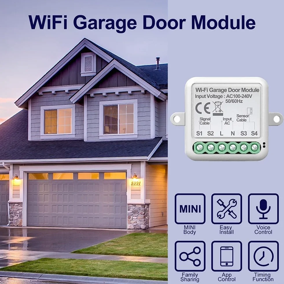 Módulo de puerta de garaje WiFi, para aplicación Tuya, controlador inteligente de puerta de garaje, abridor de sensores de puerta de garaje en tiempo real, control remoto y voz