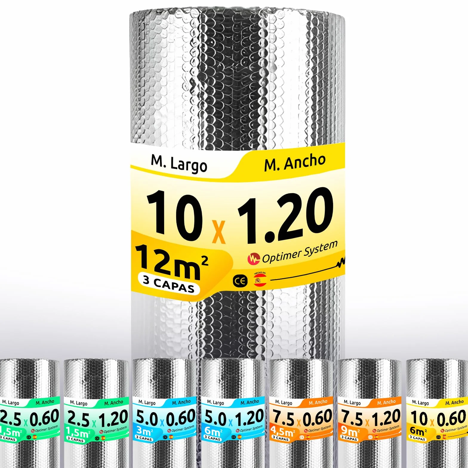 Aislante Térmico Reflexivo 10x1.20m 12m² Rollo Multiusos para Ventana Radiador Pared Suelo Techo