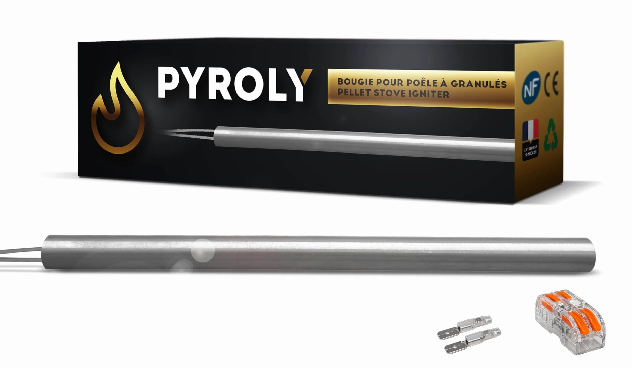 Bujía para estufa de pellets compatible con CAMINETTI MONTEGRAPPA (180 mm - Ø9,9 mm - 320 W - lisa) de alta calidad con conectores