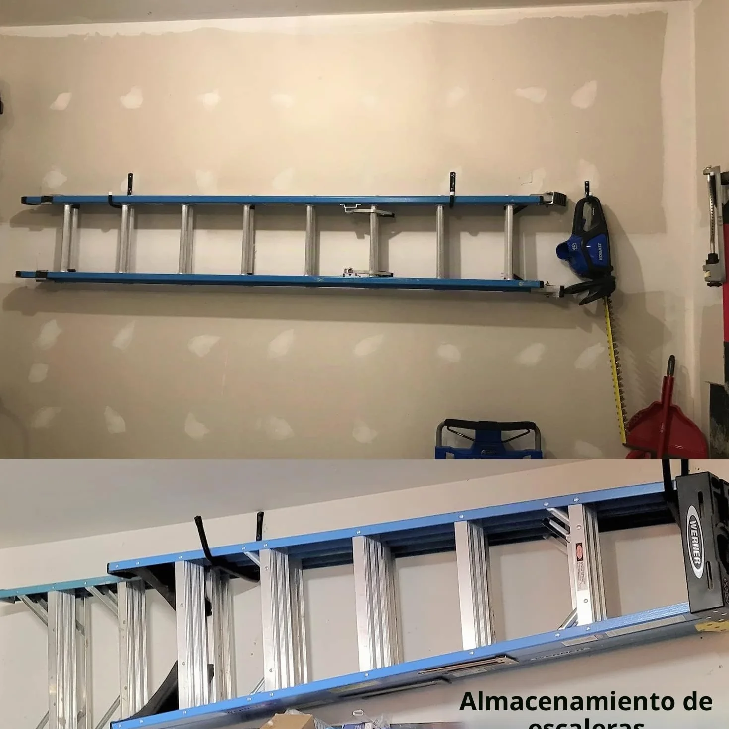 Ganchos para escaleras de garaje con brazo jumbo de 12 pulgadas, paquete de 8 perchas para bicicletas y sillas