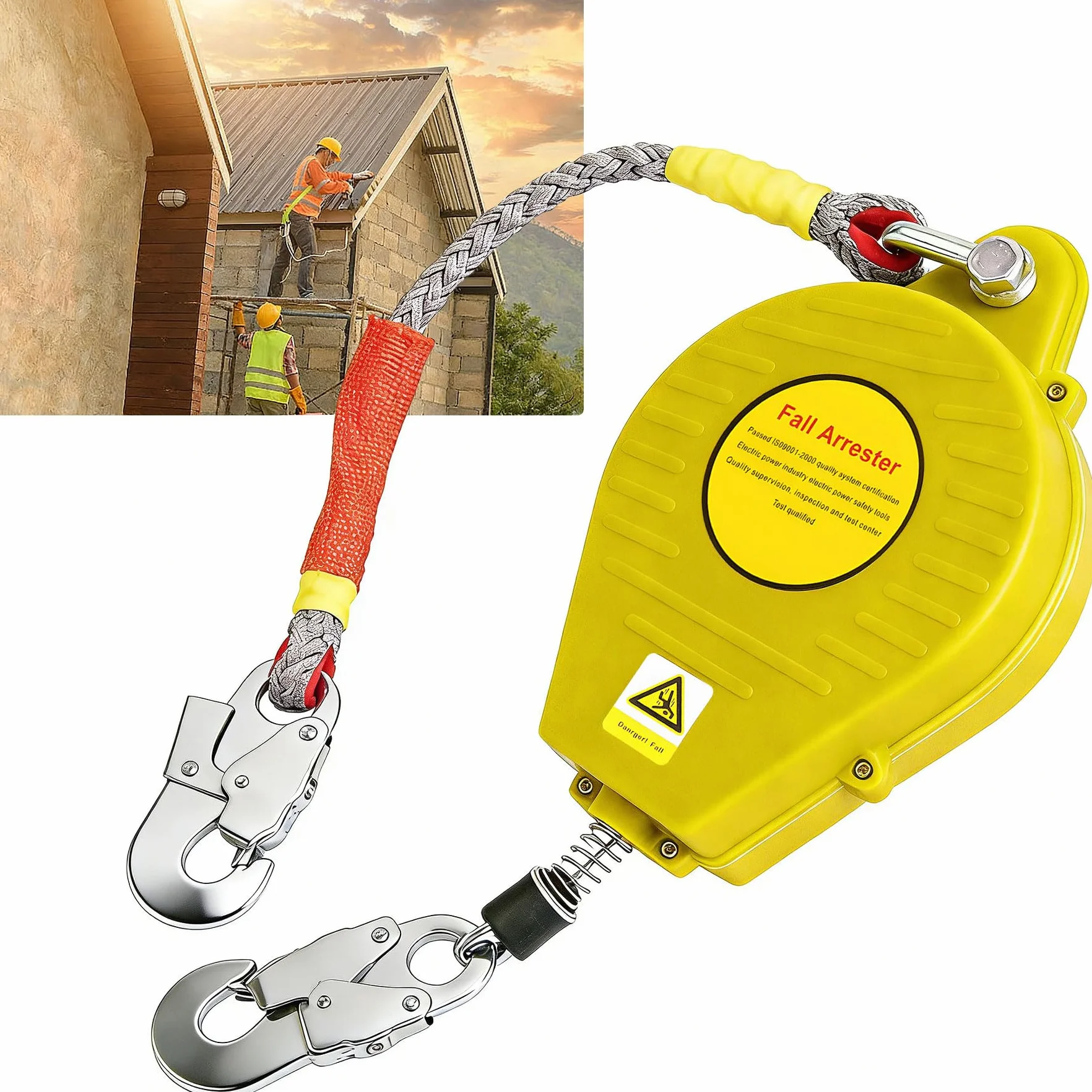 Dispositivo Anticaidas Retráctil Seguridad Linea de Vida 10m 150KG Homologado Gancho Autoblocante Limitador Caída Personal Trabajos Aéreos