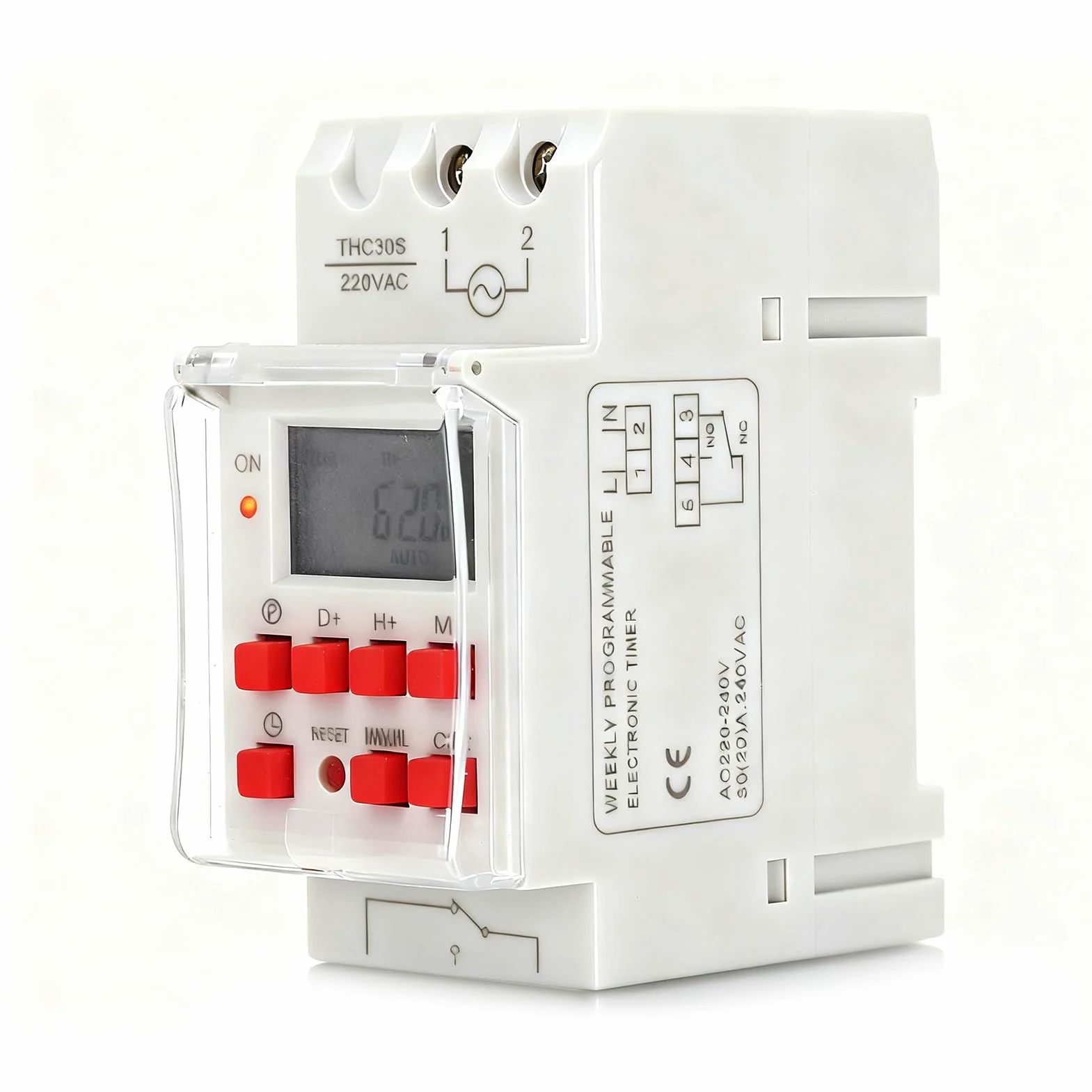 Programador eléctrico para calentador de agua y piscina, temporizador numérico 30A con pantalla LCD, programable de 1s a 168h, 20 ciclos de encendido/apagado, montaje en riel DIN 35mm