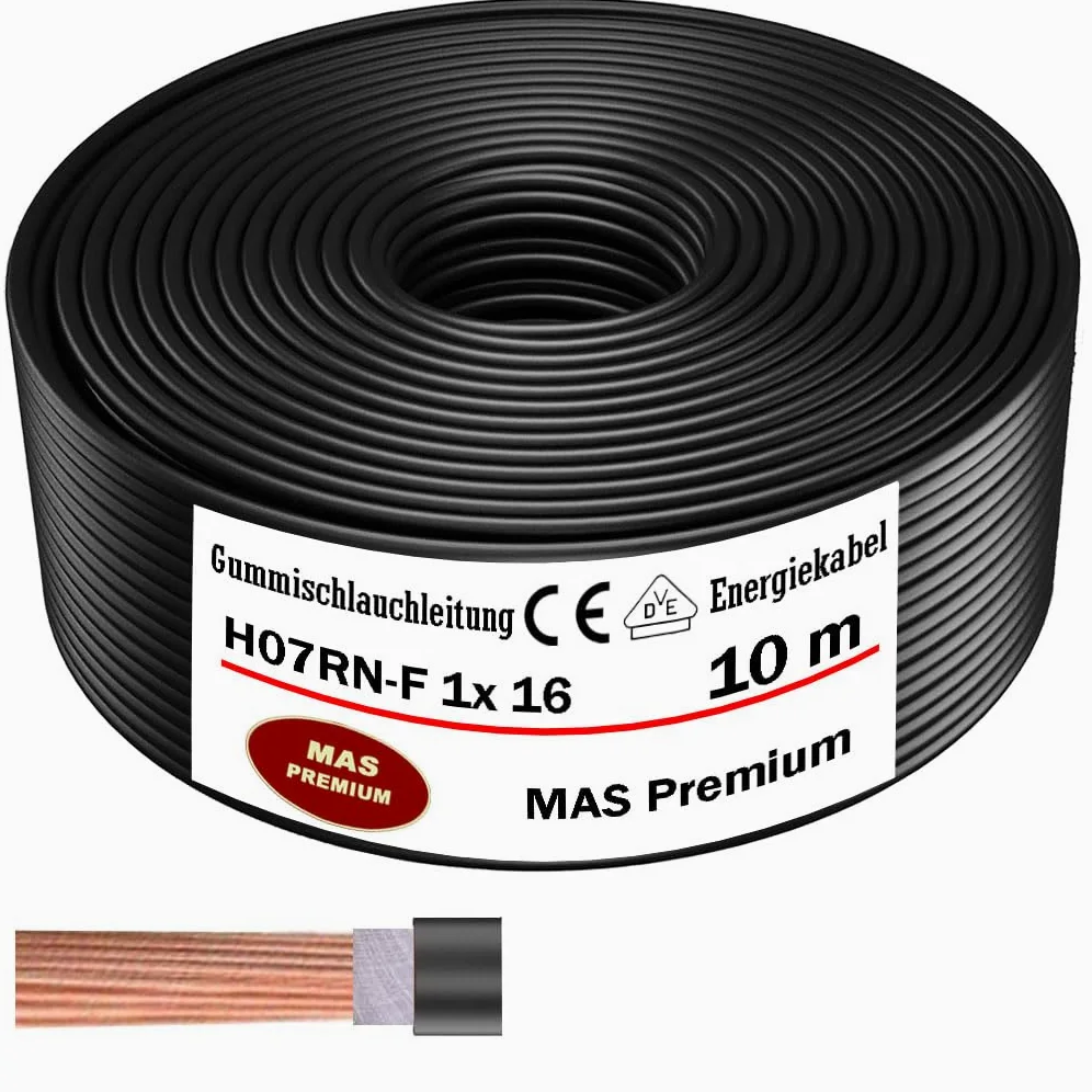 Cable de alimentación de goma de 5 a 100 m, H07RN-F, 1 x 16 mm², cable flexible para dispositivos pesados (10 m)