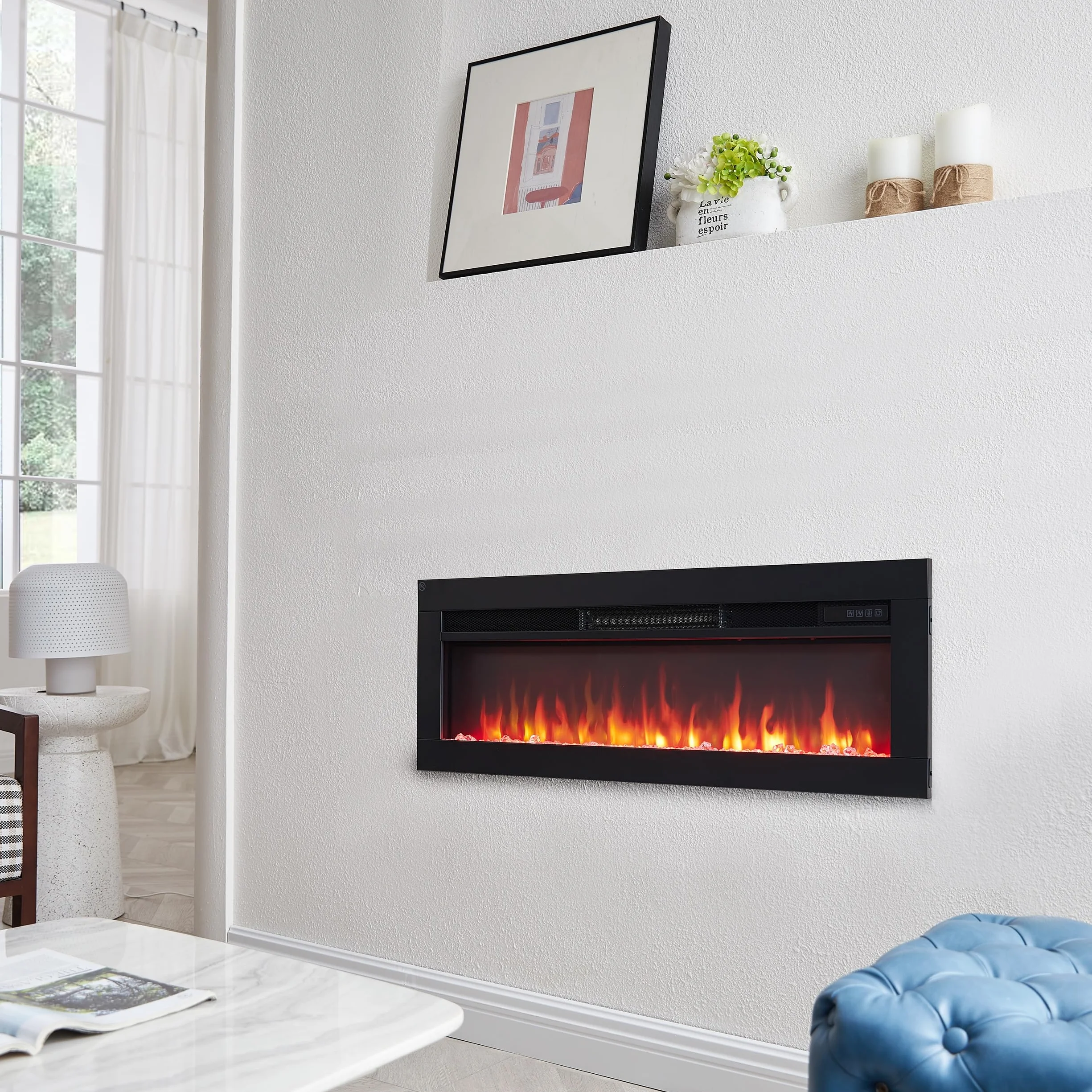 BALDERIA Agnes 36 - Chimenea eléctrica Decorativa de Pared con Efecto Llama LED