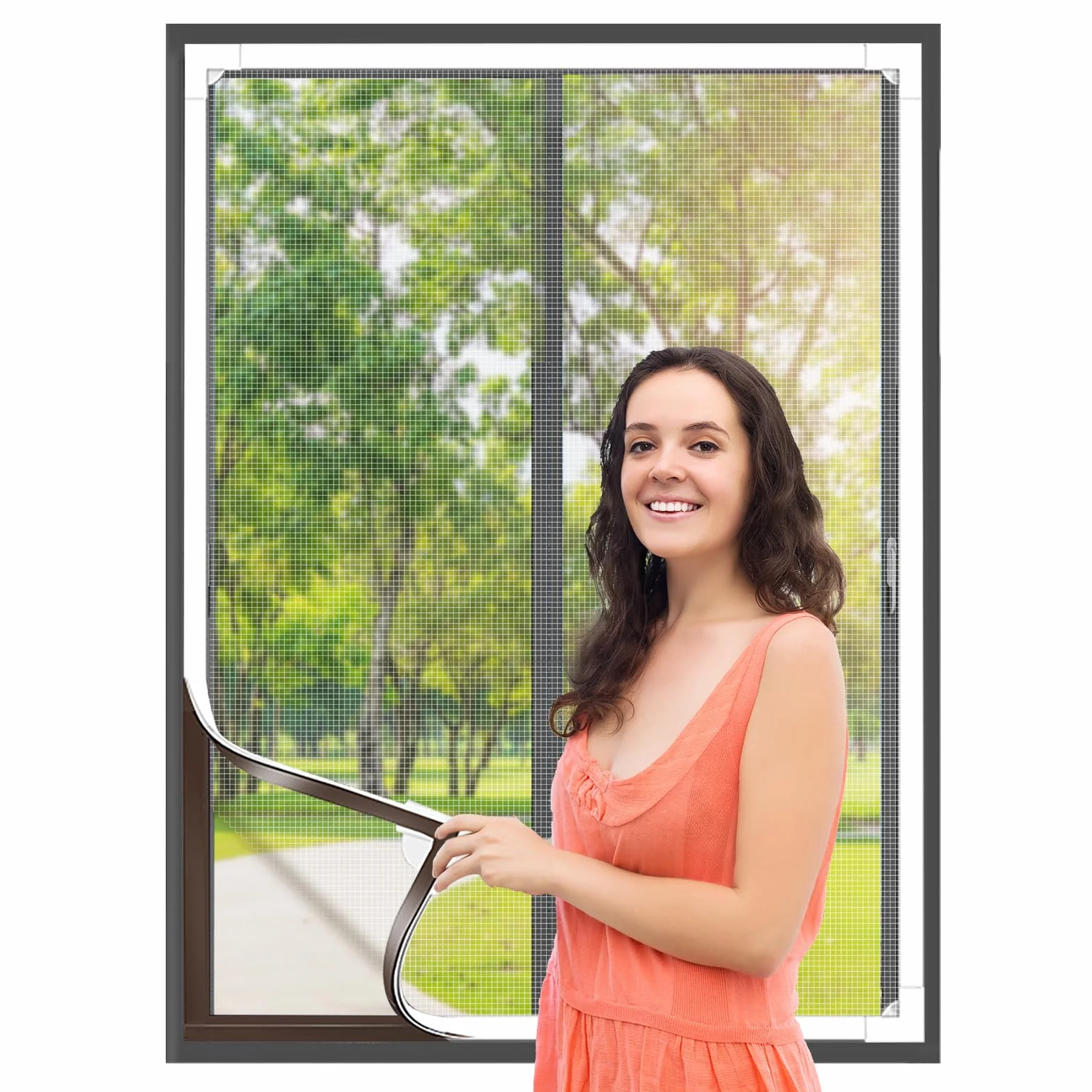 Flintronic Mosquitera magnética para ventanas, Mosquitera para ventanas de fijación con Imán incorporado, recortable individualmente hasta 130 x 150 cm, sin taladrar ni atornillar [Blanco]