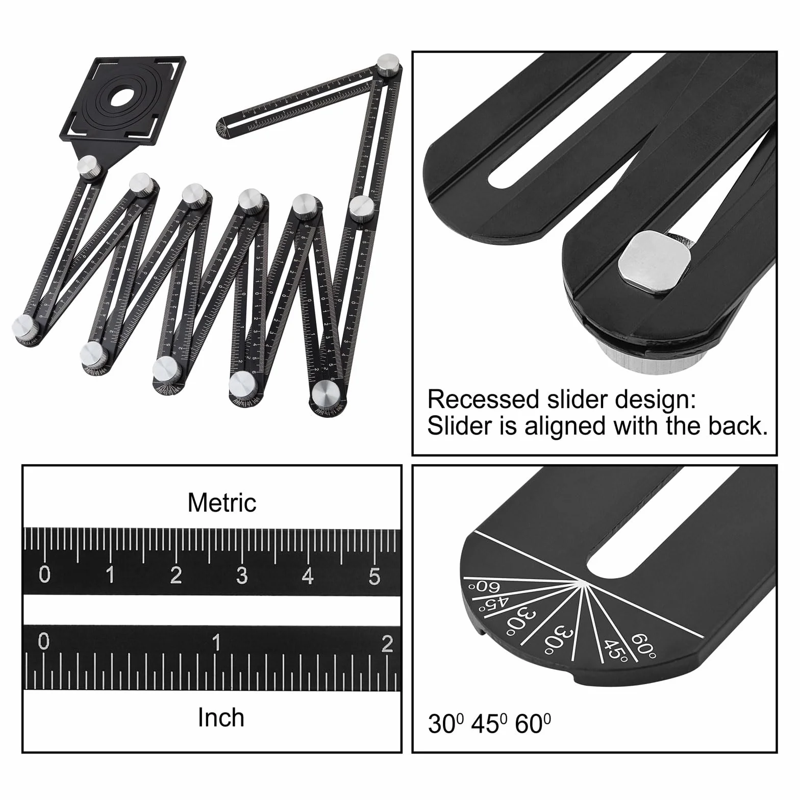 Gunpla Regla de Medición de Múltiples Ángulos Plegable 12 Laterales en Pulgadas y Métrico, Herramienta de Plantilla con 5 Orificio de Posicionamiento, Ideal para Artesano, Carpintero, Arquitecto