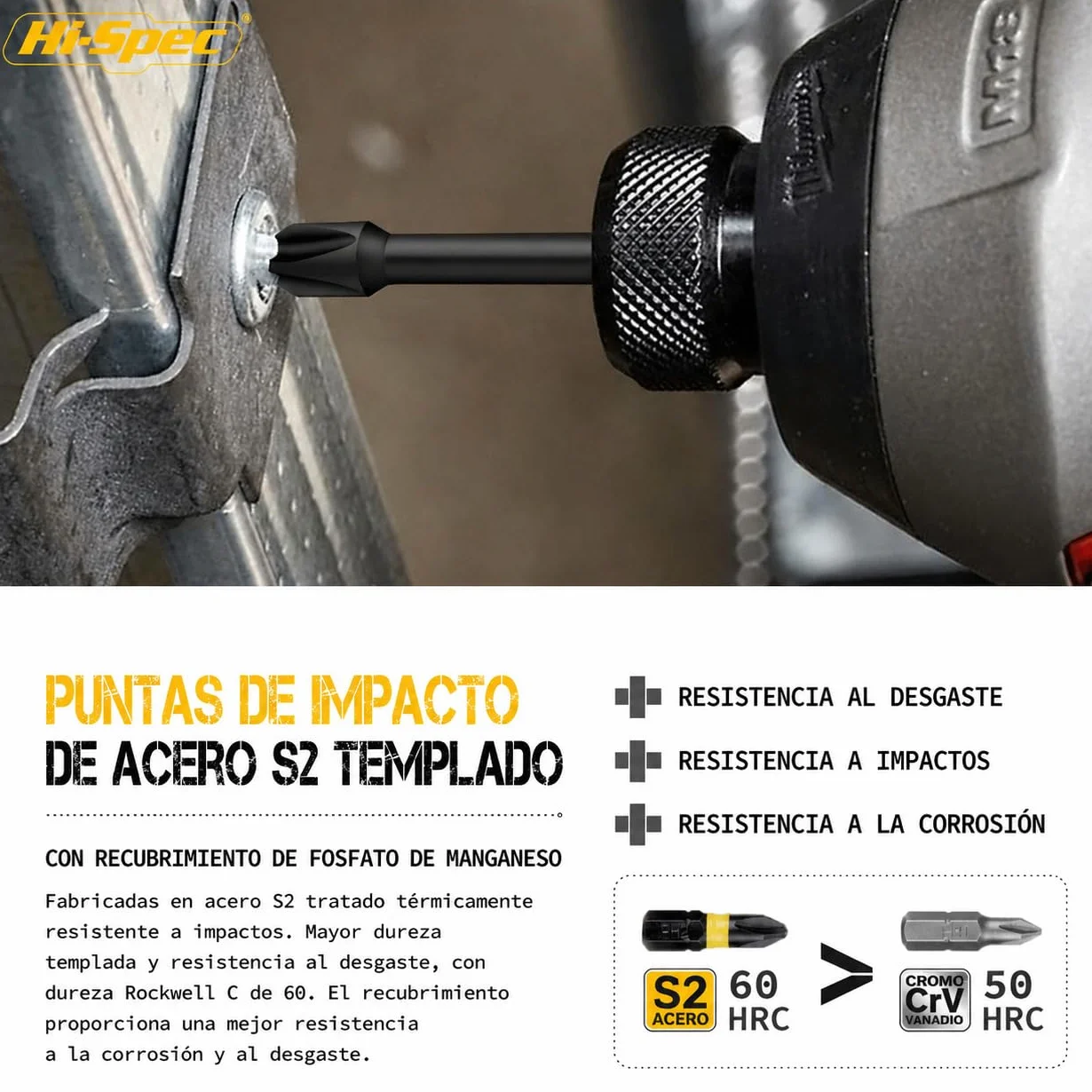 Hi-Spec Juego de Puntas de Impacto para Taladro Destornillador de 44 Piezas. Brocas para Herramientas Eléctrica con Cuerpo Hex con Maletin de Almacenamiento