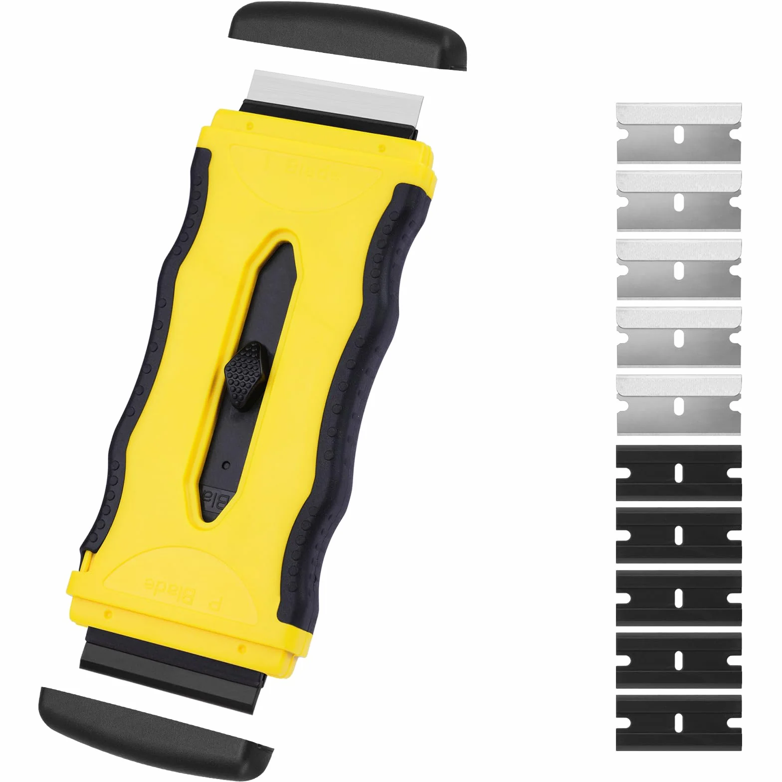 Flintronic 1 Raspador Vitroceramica, Rasqueta Vitroceramica con Cuchilla Retráctil, Rasqueta Multiusos Profesional con 10 Cuchillas para Ventanas, Espejos, Azulejos Limpieza (Amarillo)