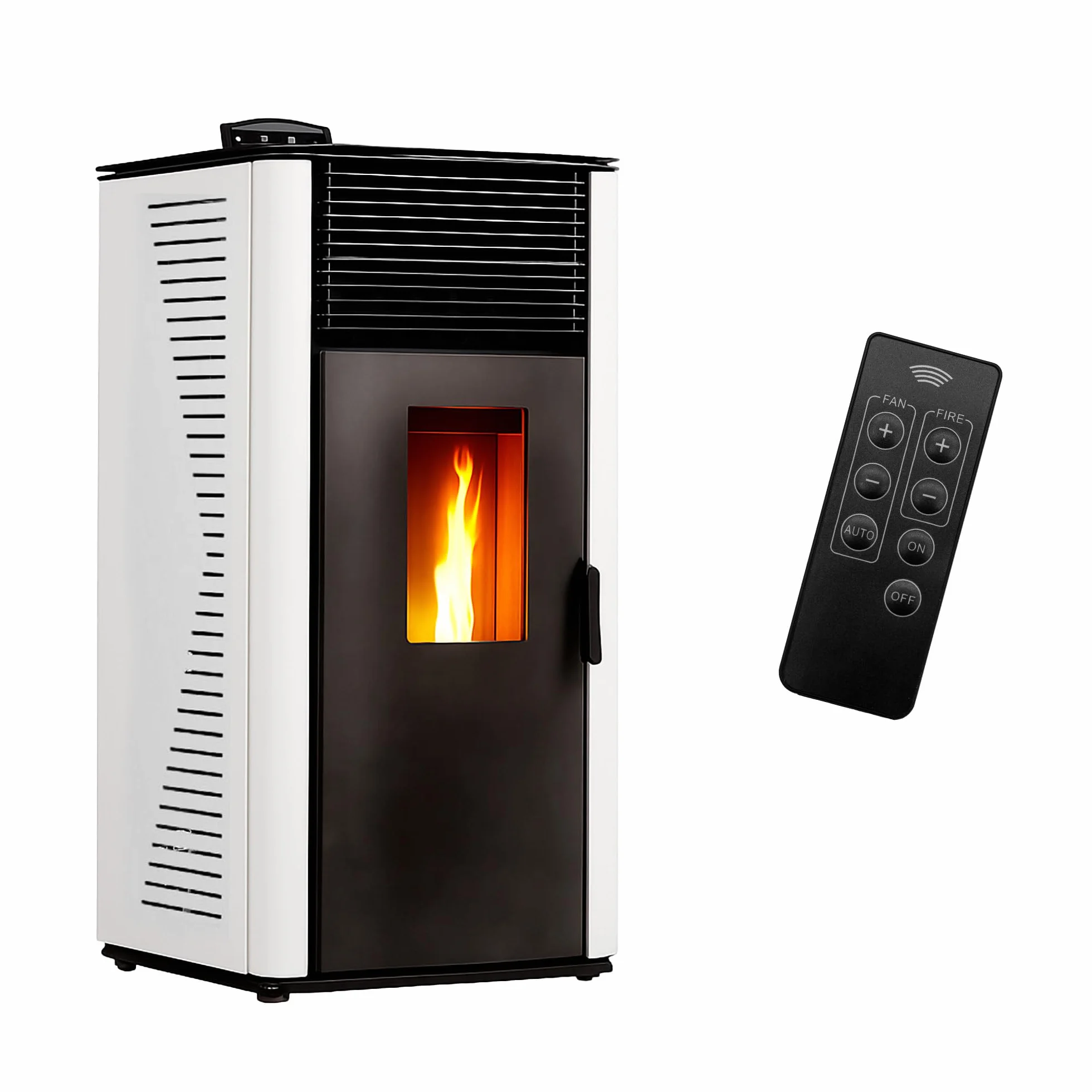 Estufa de pellets impermeable Anita 15 kW blanco Sannover + kit de instalación completo