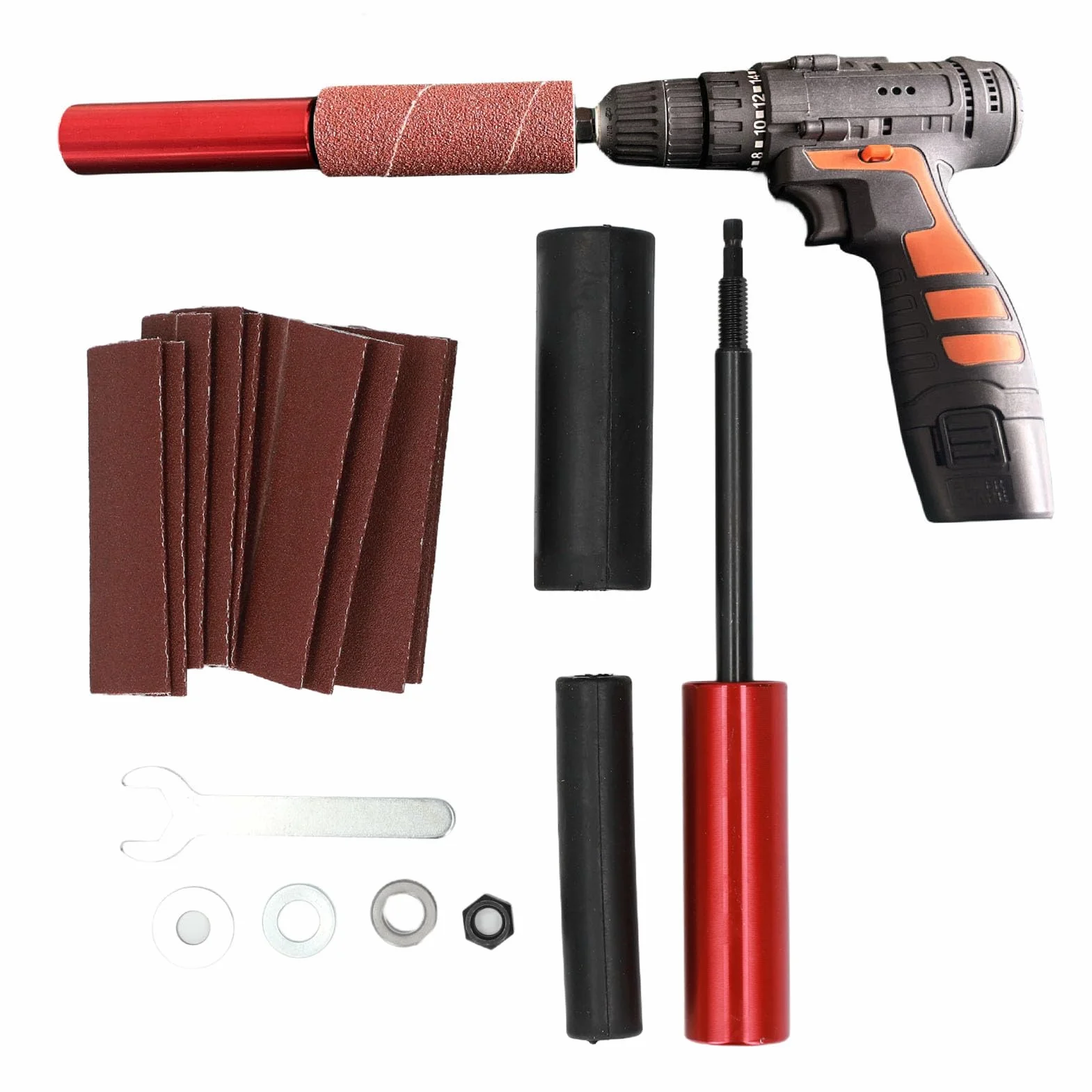 Kit de 13 tambores de lijado para taladradora, adaptador de lijadora de husillo de aleación de aluminio de tamaño universal y manguitos de lijadora de husillo de 3/8 pulg.