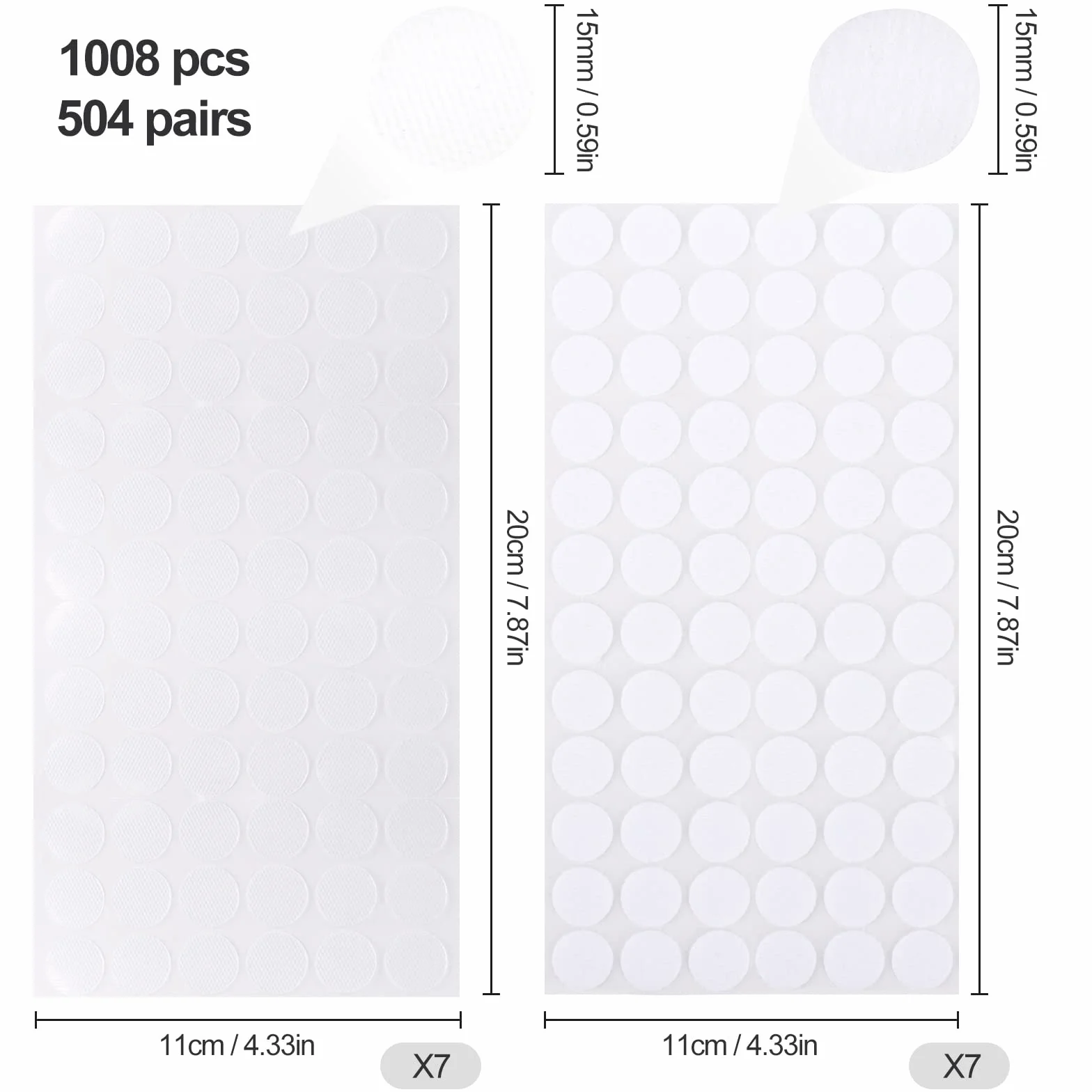 KEWUZY Adhesivo Redondo 15mm, 504 Pares Lunares Cintas Autoadhesivo Puntos, Gancho y Bucle Autoadhesivos Puntos, Pegajoso Monedas Puntos para Manualidades, Pegar Fotos, Sobres(Blanco)