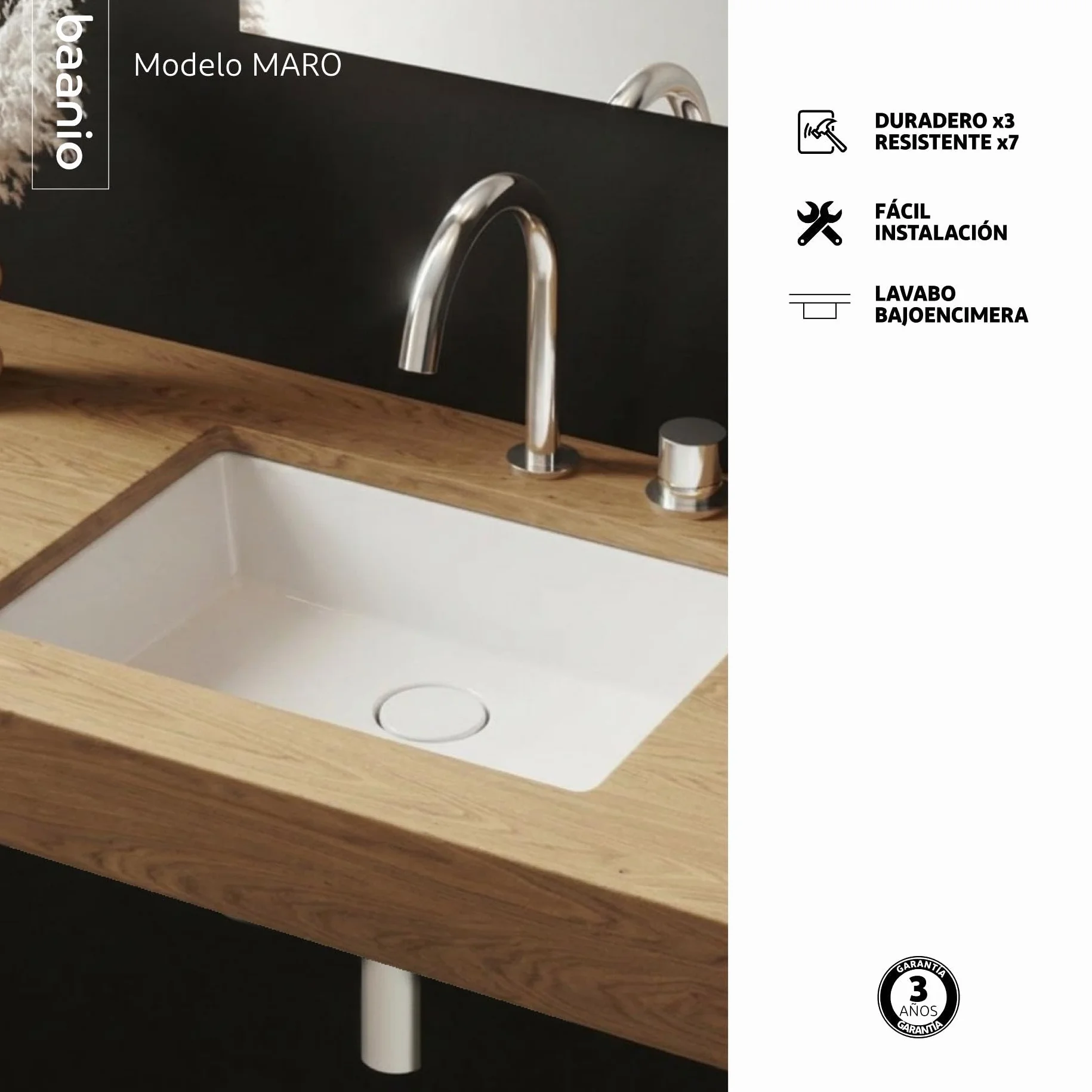 Maro - Lavabo Bajo Encimera 53 cm - Cerámica Blanco Brillo - Con Rebosadero - Certificado CE