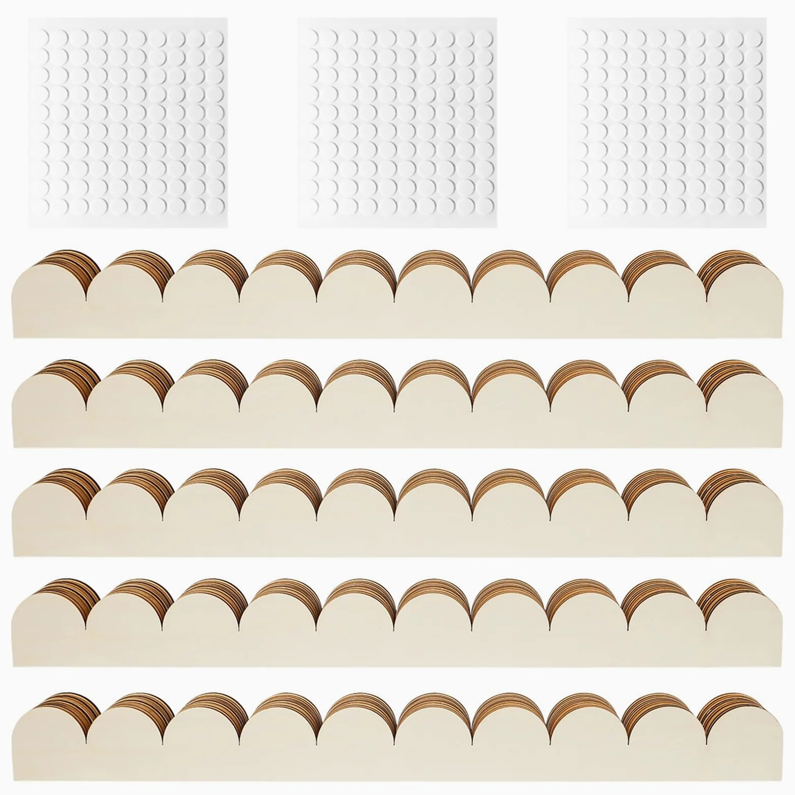 50 Piezas Moldura de Madera Decorativa Ondas 40 x 4 cm Listón Madera Festoneada Sin Terminar Moldura madera Pared con Puntos Adhesivos para Gabinete,Estante,Ventana,Puerta