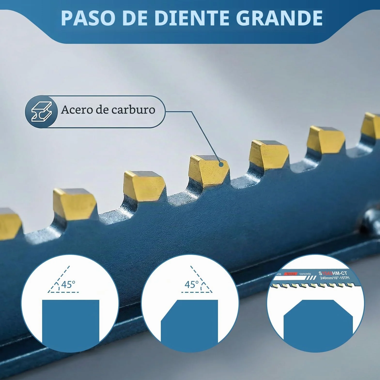 Hojas de Sierra Sable 240 mm Sierra de Sable S1543 Cuchilla Sierra Sable de Carburo para Metal Madera Hormigón Poroso Ladrillo Placa de Cemento