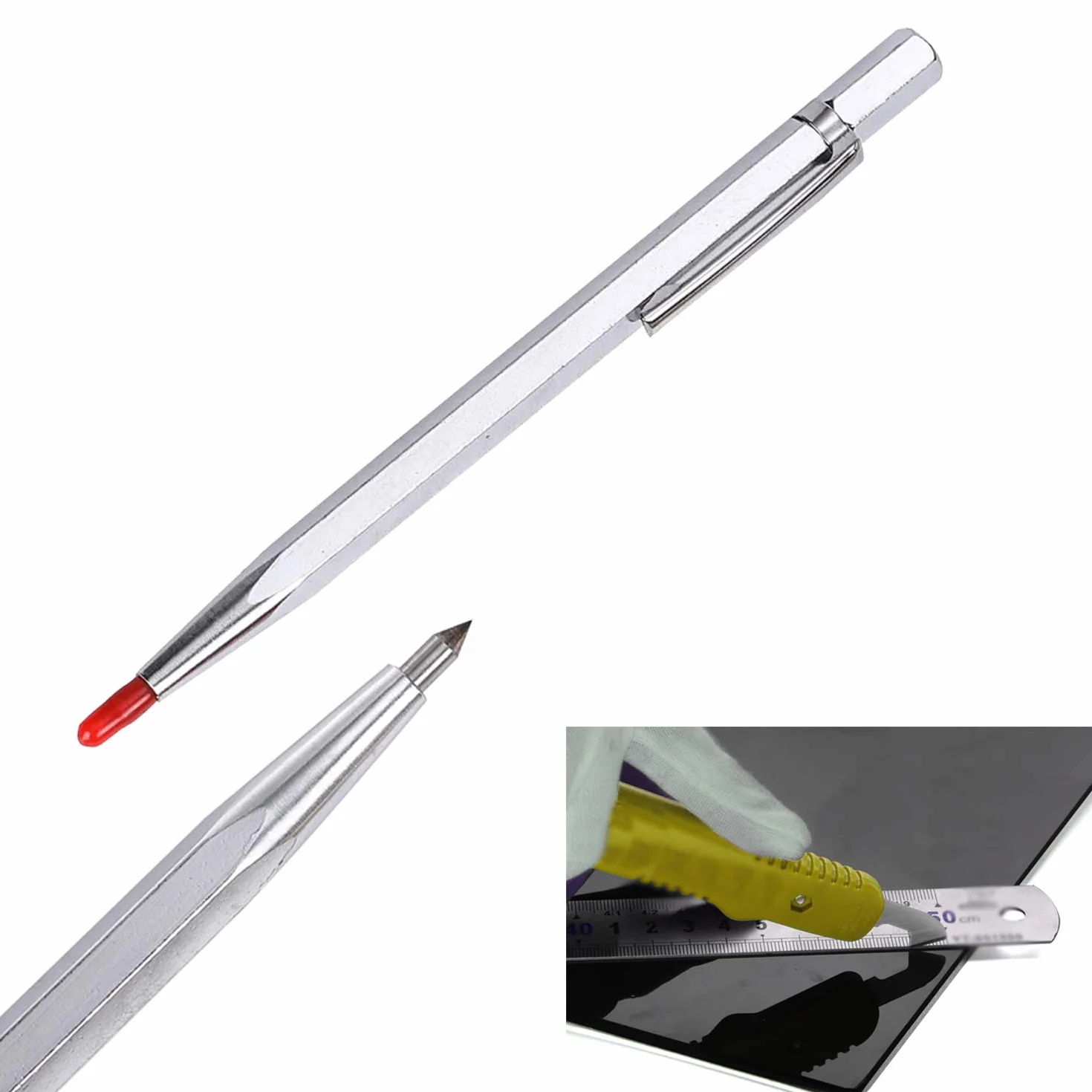 YouU 1 piezas Cortador de acrílico/Hojas de Placa acrílica Cortador multiusos con cuchilla de corte / 1 lápiz de grabado Plata
