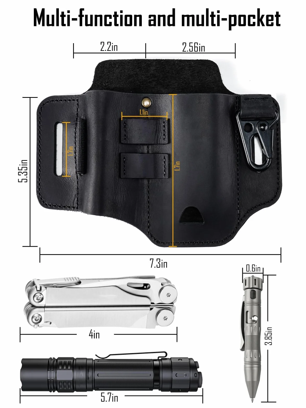 Funda multiherramienta Leatherman, organizador EDC de cuero con linterna, bolígrafo y clip de llavero, ideal para trabajo y uso diario