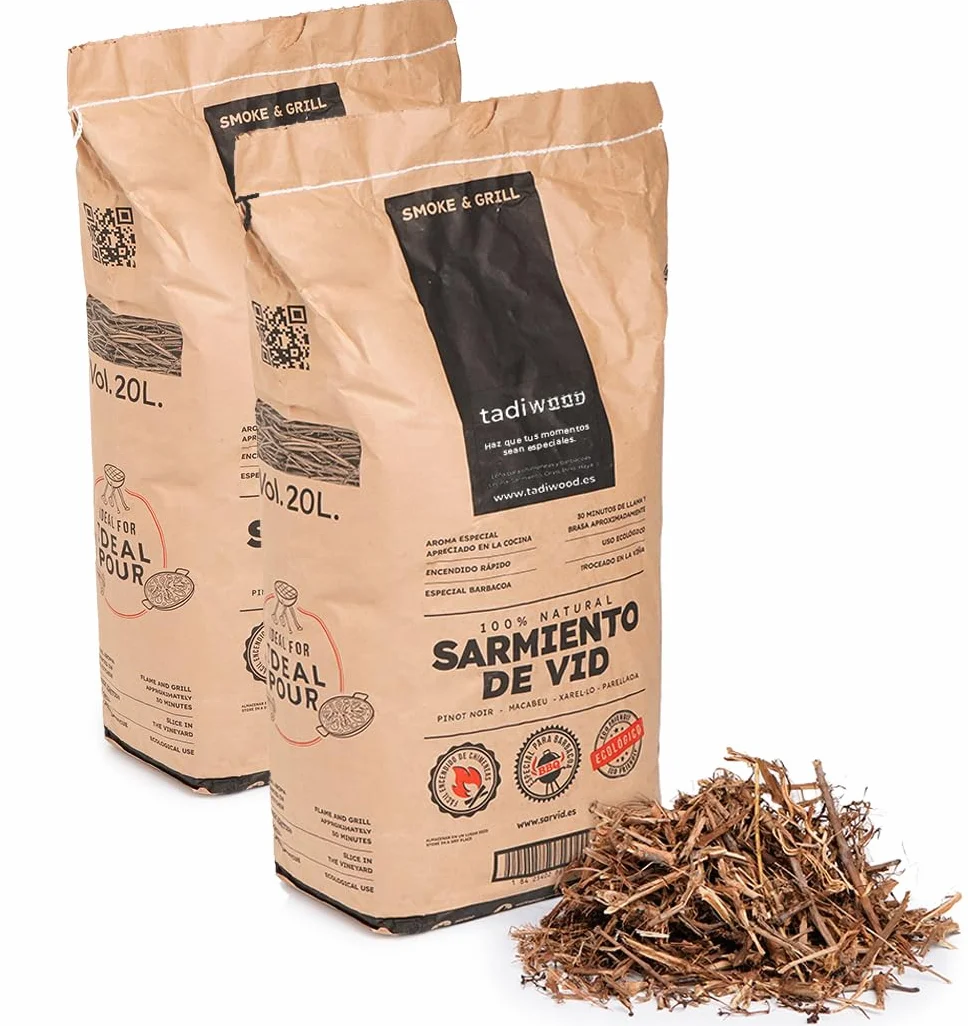 Sarmiento de Vid Trozeado 2x20L Leña de Encendido Rápido 100% Natural Hecho en España