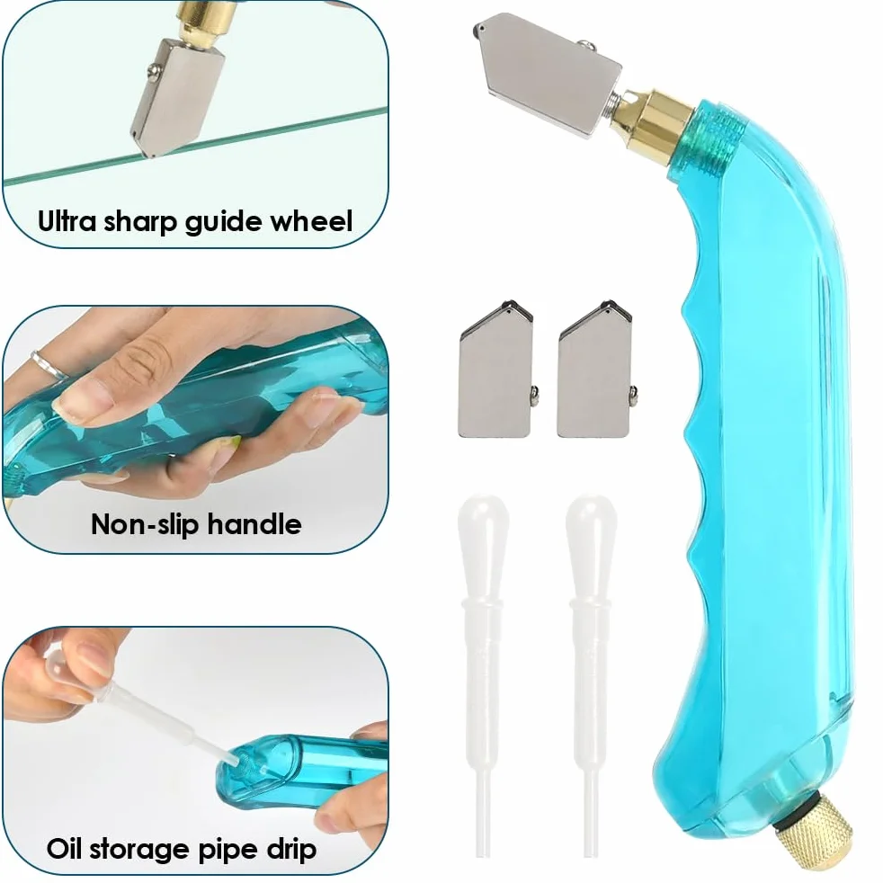 OTYMIOW Juego de Cortador de Vidrio Profesional 12PCS Alicates Profesionales para Cortar Vidrio con Aceite Cortar Azulejos VidrioCortadorVidrio Profesional con Cabezal Reemplazable y Tanque Aceite