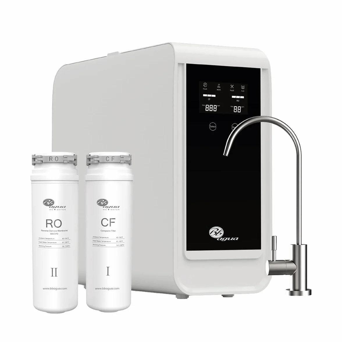 BBAGUA Home Direct Flow 600 Sistema de Ósmosis Inversa Bajo Fregadero 1.6 L/min Grifo y Kit Incluidos