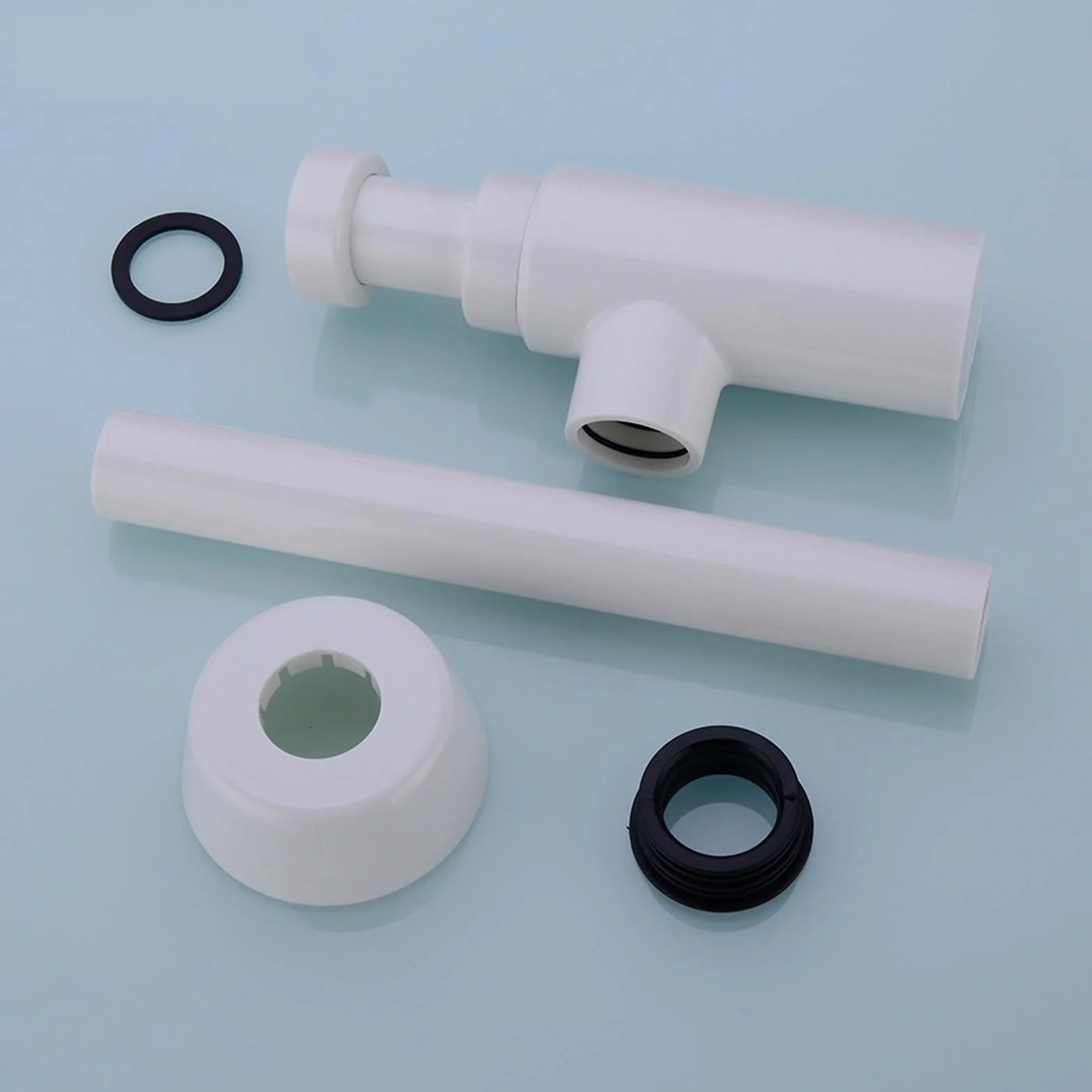 Lavabo sifónico Trampa for Botellas Sifón Redondo ABS Plástico Baño Tocador Lavabo Tubería Residuos Desagüe emergente Blanco con desbordamiento.