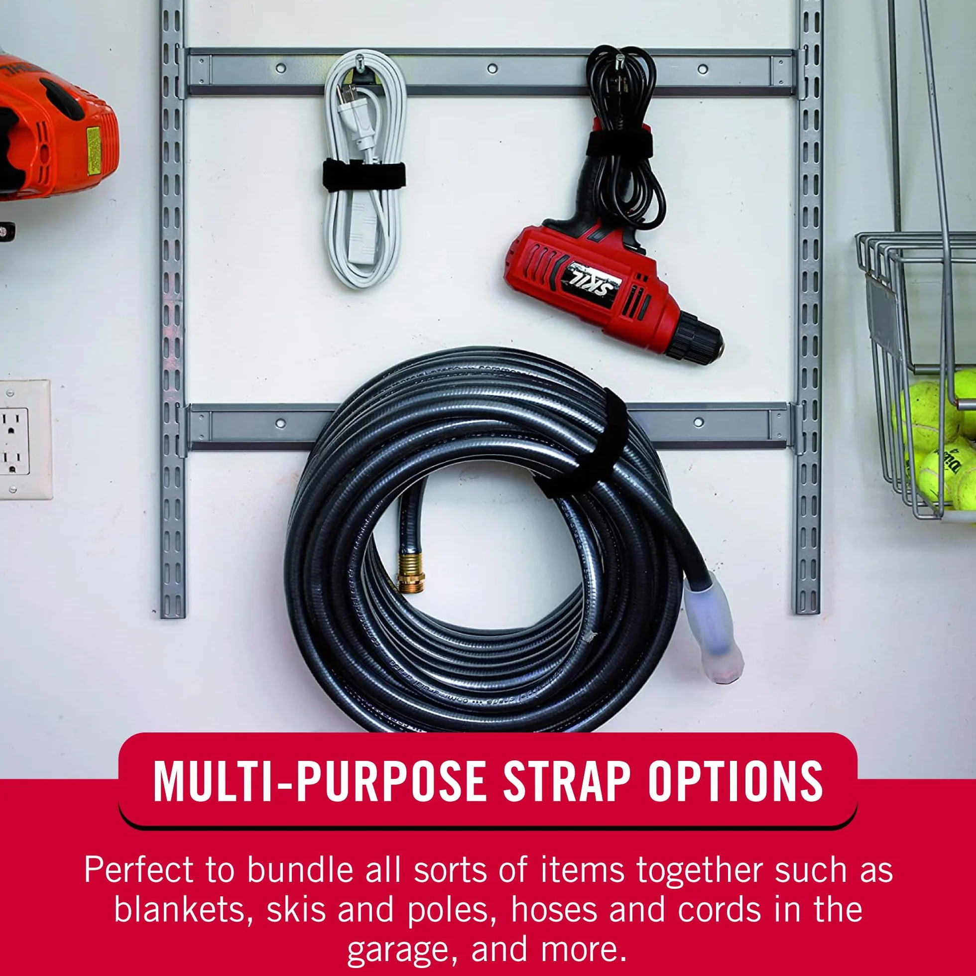 VELCRO Paquete de 4 correas elásticas de 30 pulgadas, elásticas y ajustables para un ajuste cómodo, sujeta paraguas al aire libre, madera, lonas, mantas, postes, más, cincha con hebilla, color negro