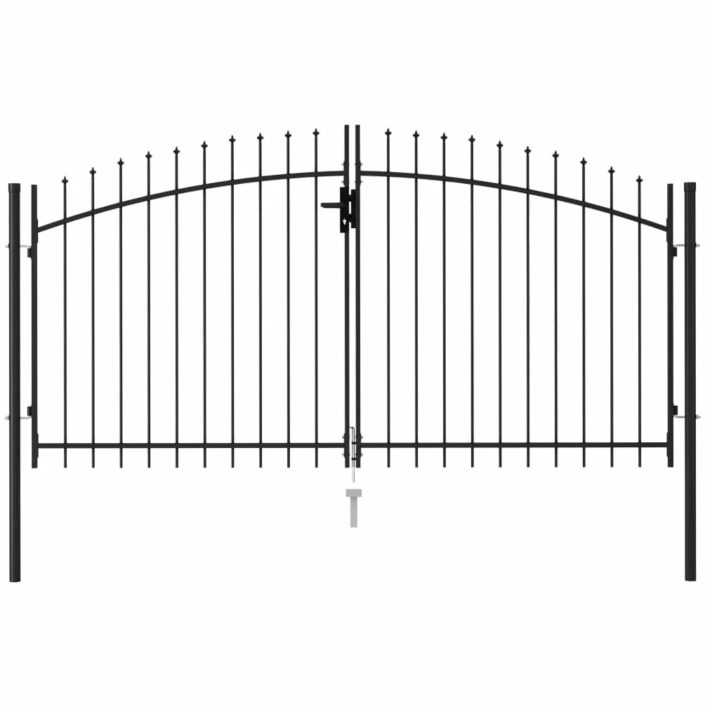 Refined Cancela de Valla Doble Puerta de Jardín Entada Vallado Exterior con Puntas de Acero Negro (3 x 1.5 m)
