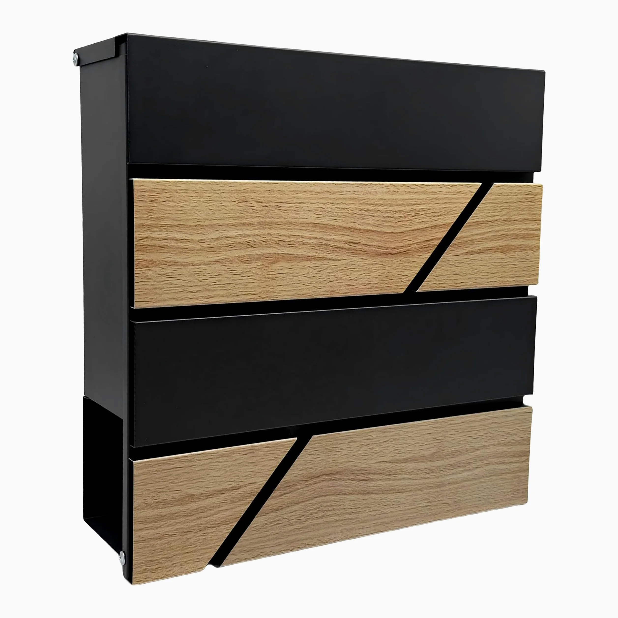 Buzón Relaxdays, Efecto Madera, con Compartimento para revistas, HBT: 37 x 37 x 11 cm, 4 Llaves, Hierro, Negro/Natural