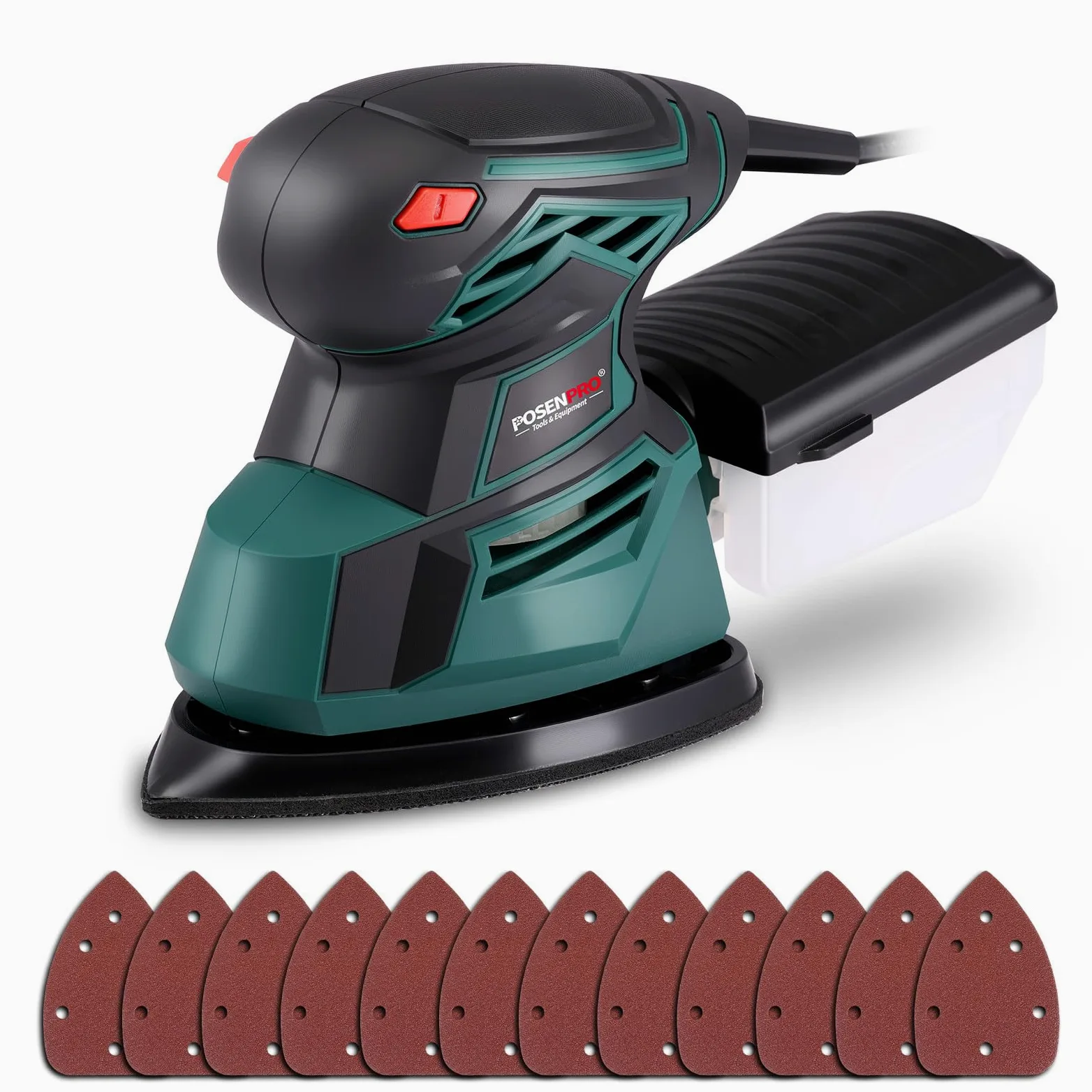 Lijadora de detalles, POSENPRO Lijadora Madera 130W Lijadora Eléctrica 13500RPM, Lijadora Mouse con Función de Recogida de Polvo y 12 Hojas de Lija, Lijadora Orbital para Trabajos de Lijado
