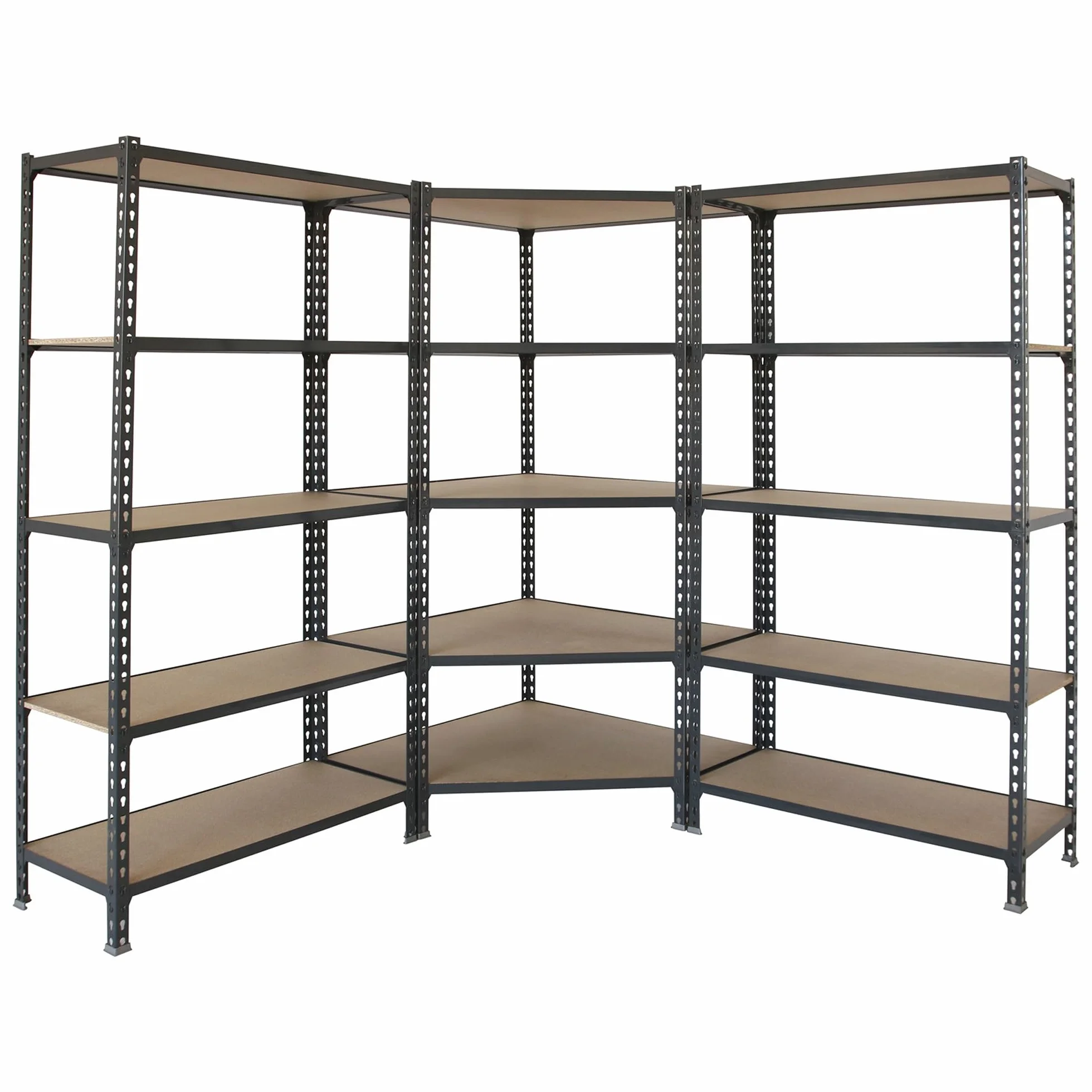 Simon Rack Estanteria Esquina Metalica, 1800x1800x500 mm, 5 Baldas Madera, 200 kg de Punto Flexión, Estanterías Almacenaje, 1 Módulo Extra, Antracita/Madera - Maderclick Corner