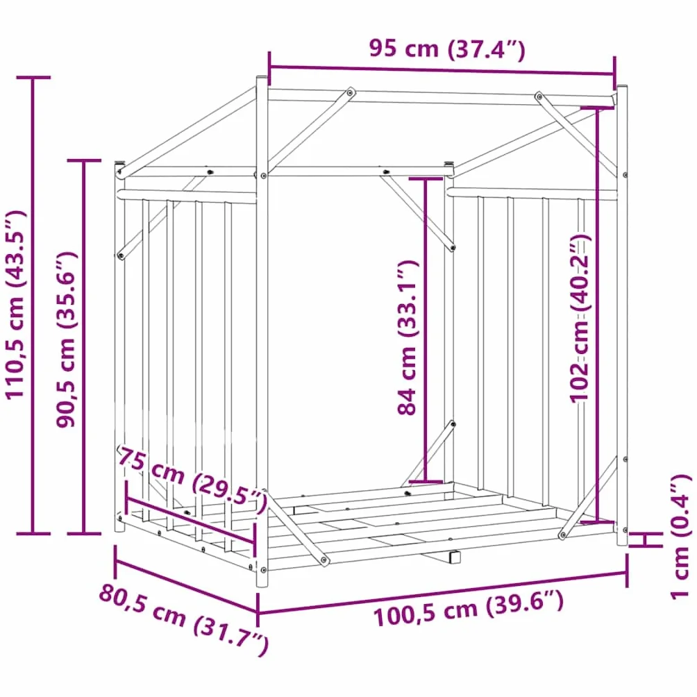vidaXL Leñero Cubierta Lluvia 100,5x80,5x110,5 cm Acero galvanizado, Almacenamiento de leña, Soporte para leña para Chimenea, Almacenamiento de leña para Interior