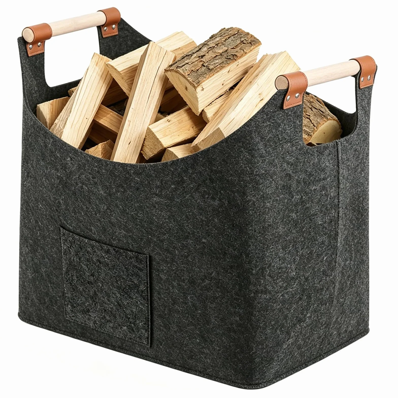 Canasta De Leña 45 x 32 x 40 cm 60L, Cesta de fieltro Fieltro extra grueso y asa reforzada, Cesto para leña plegable Bolsa, para Guardar Periódicos y la Chimenea