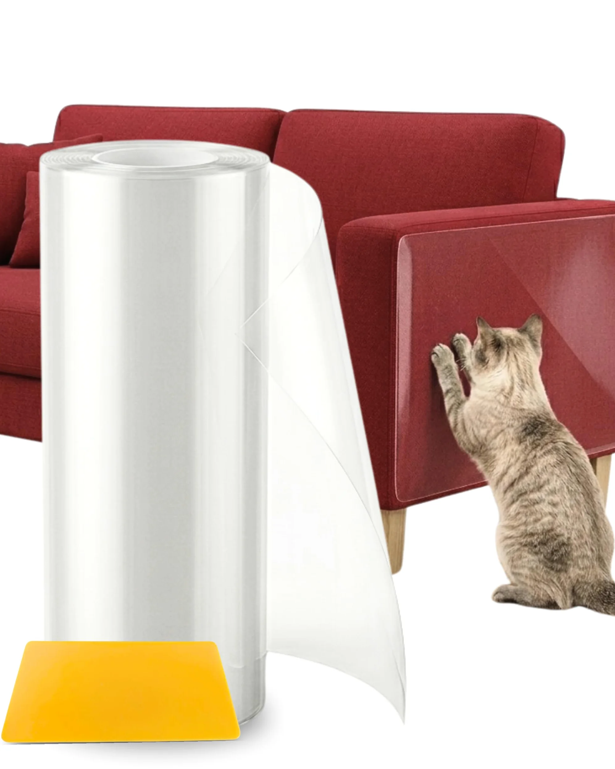 Protector Sofa Gatos Arañazos 40cm x 5m - Plastico Adhesivo Antiarañazos para Sofa y Puertas, Protector Transparente para Gatos y Perros, Fácil de Instalar