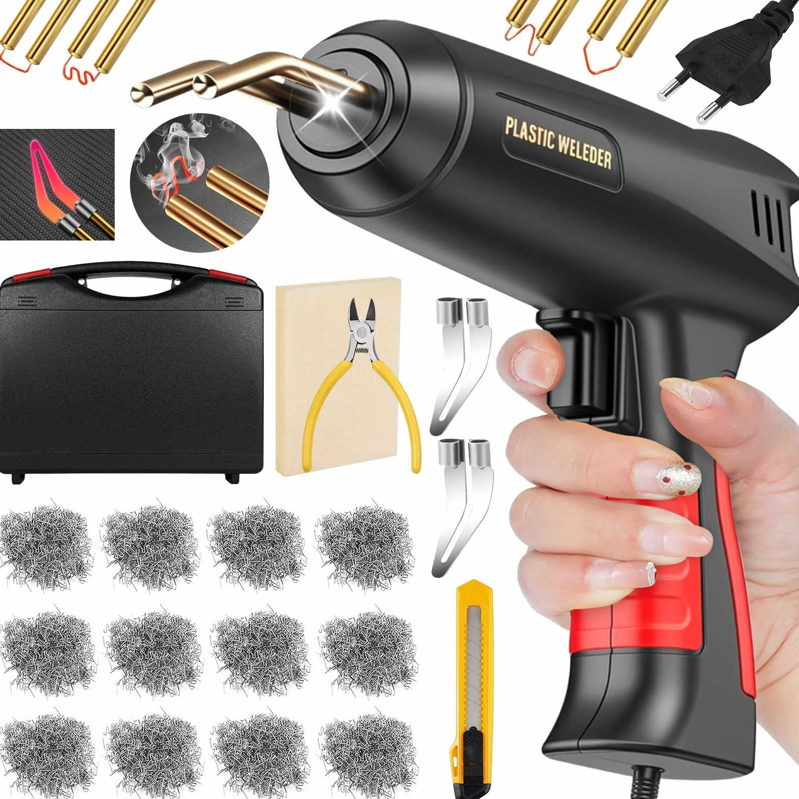 200W Soldador de Plástico,Plástico Soldadura Máquina con 900PCS Grapas,Kit de Reparación de Parachoques de Coche para la Reparación de Piezas de Plástico Automotrices