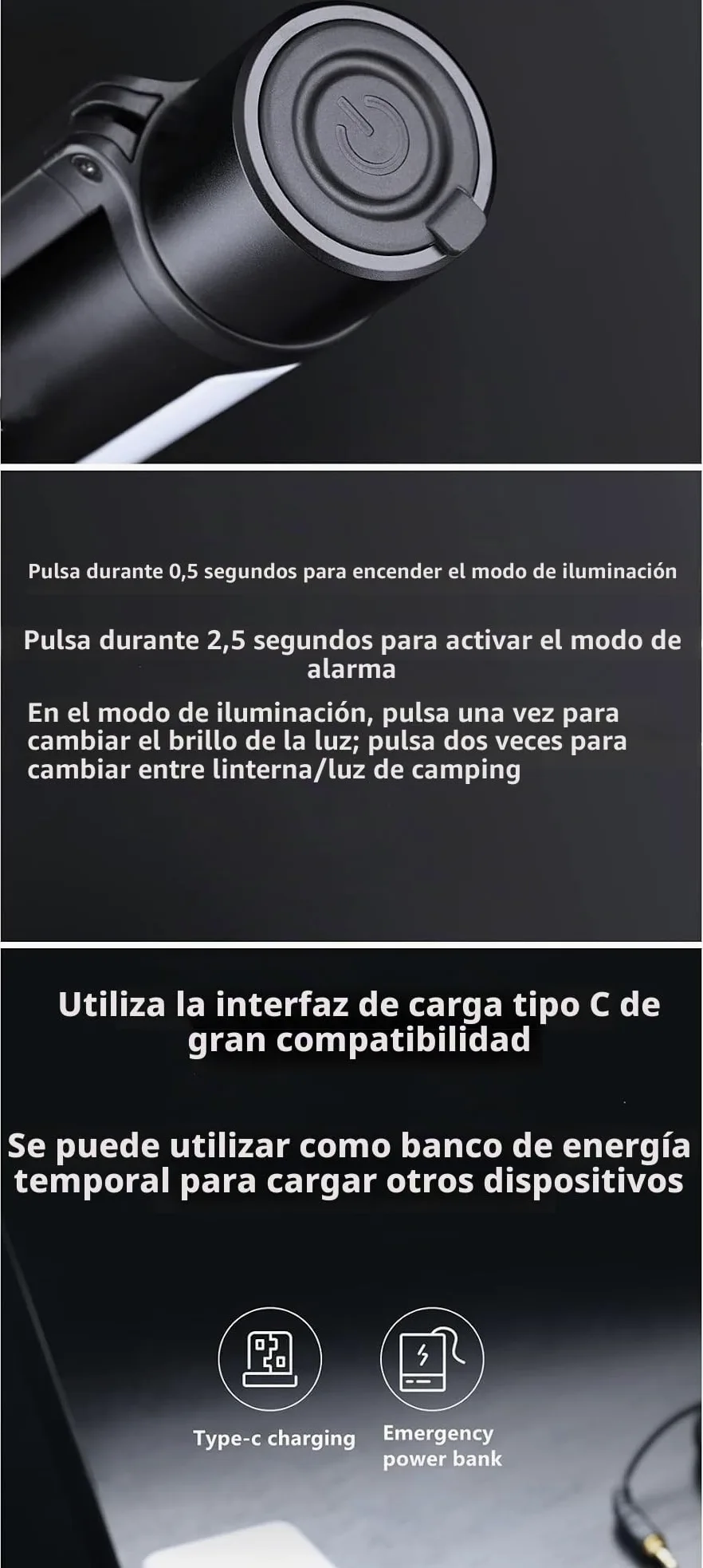 MIJIA NexTool - Linterna con zoom 6 en 1 para exteriores, portátil modo normal y de alarma fuente de luz dual mango giratorio de 360 ​​grados (negro)