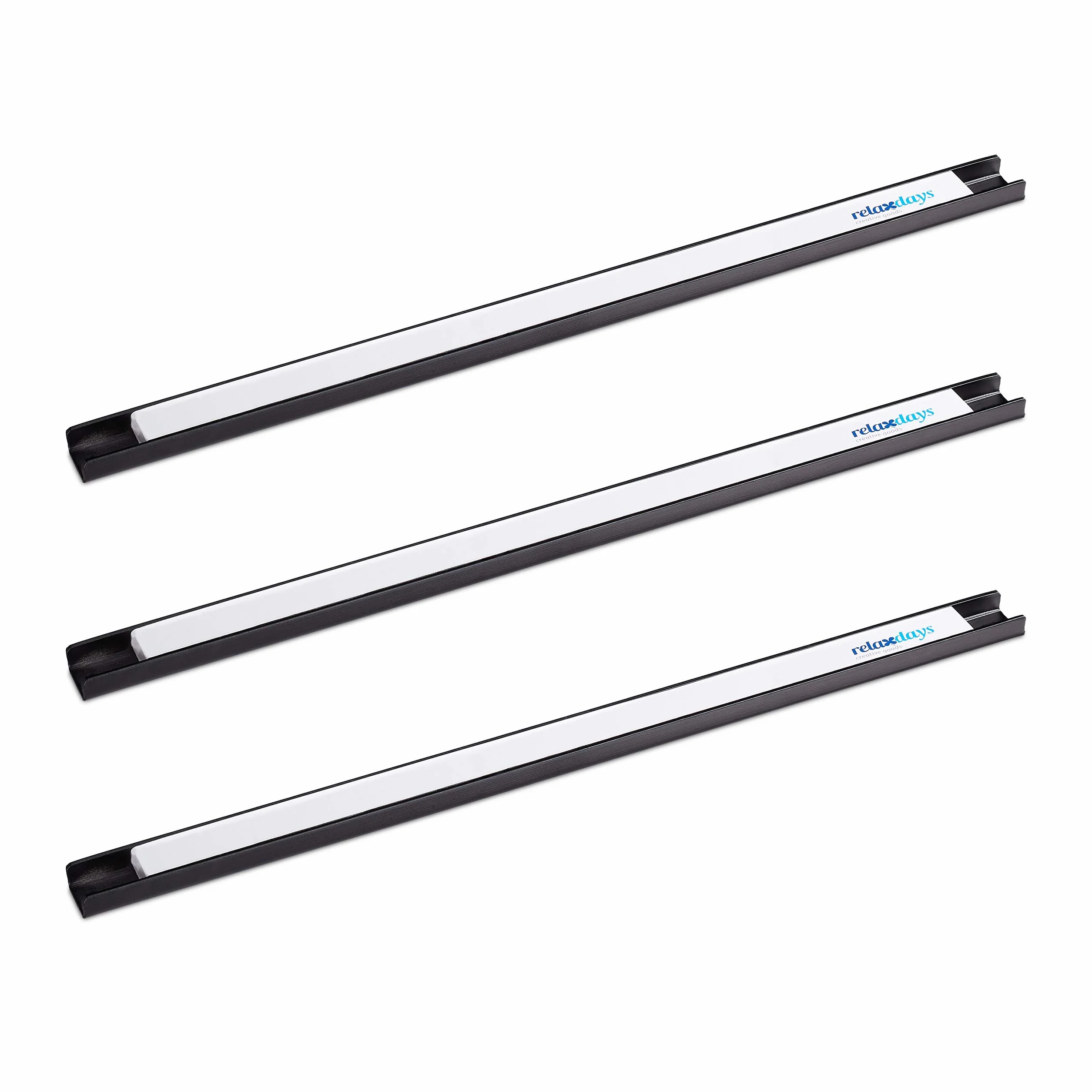 Relaxdays Set de 3 Imanes Herramientas, 45 cm de Largo, Acero, Barras Magnéticas Cuchillos, Taller, Garaje, Negro/Blanco