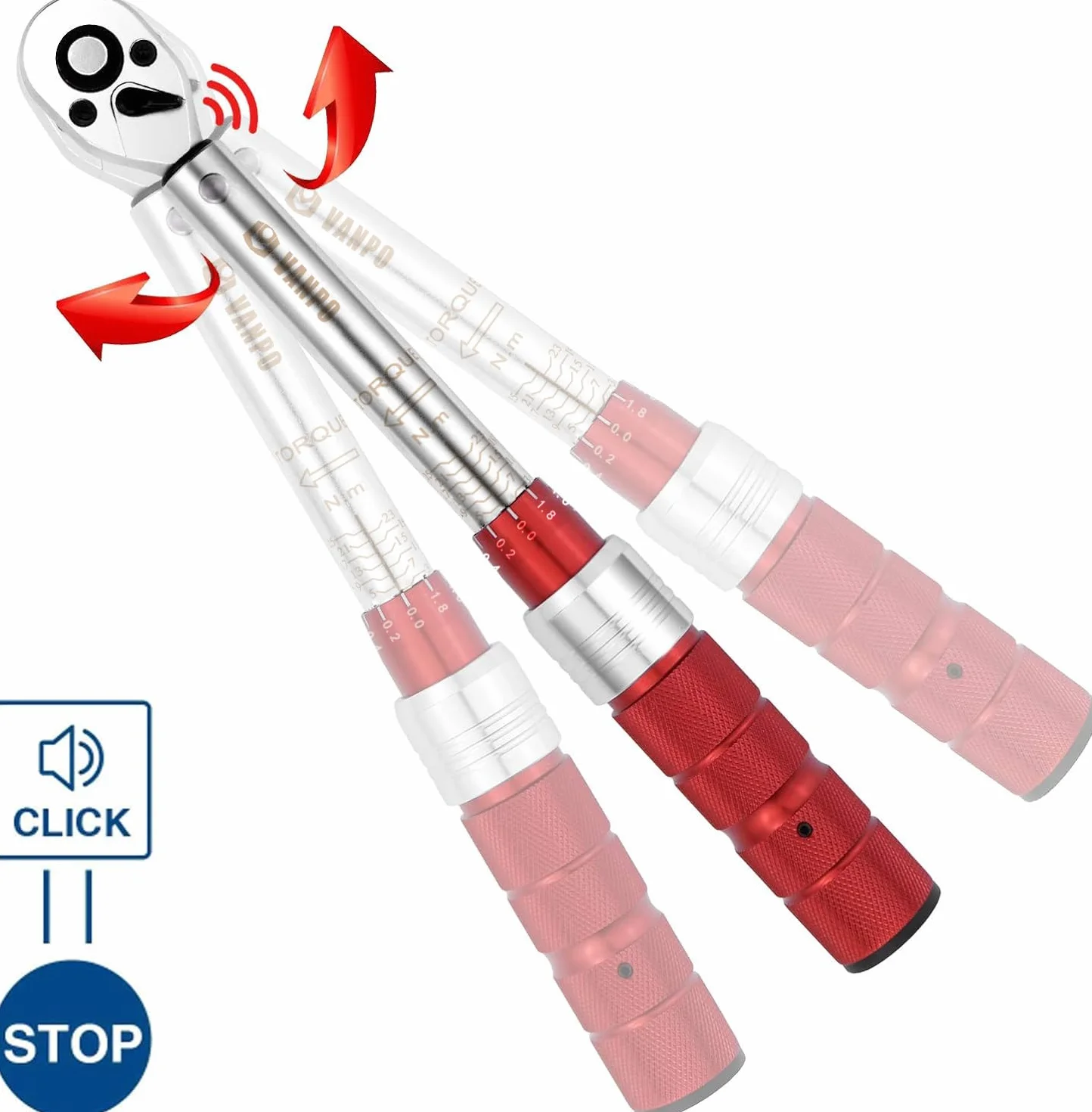 VANPO Llave Dinamométrica 1/4", Llave de Torque 3-25 Nm, Alta Precisión de ±3% con Cabezal Reversible de 72T, Barra de Extensión de 10cm, 3/8" Adaptador para Bicicleta de Carretera y Montaña, Moto
