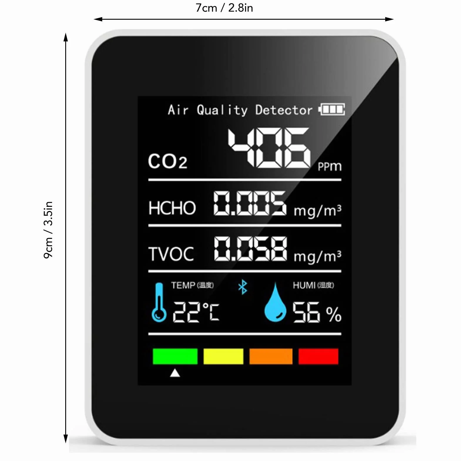 Detector CO2 5 en 1 Portátil con HCHO TVOC Temperatura Humedad para Hogar Oficina a Pilas