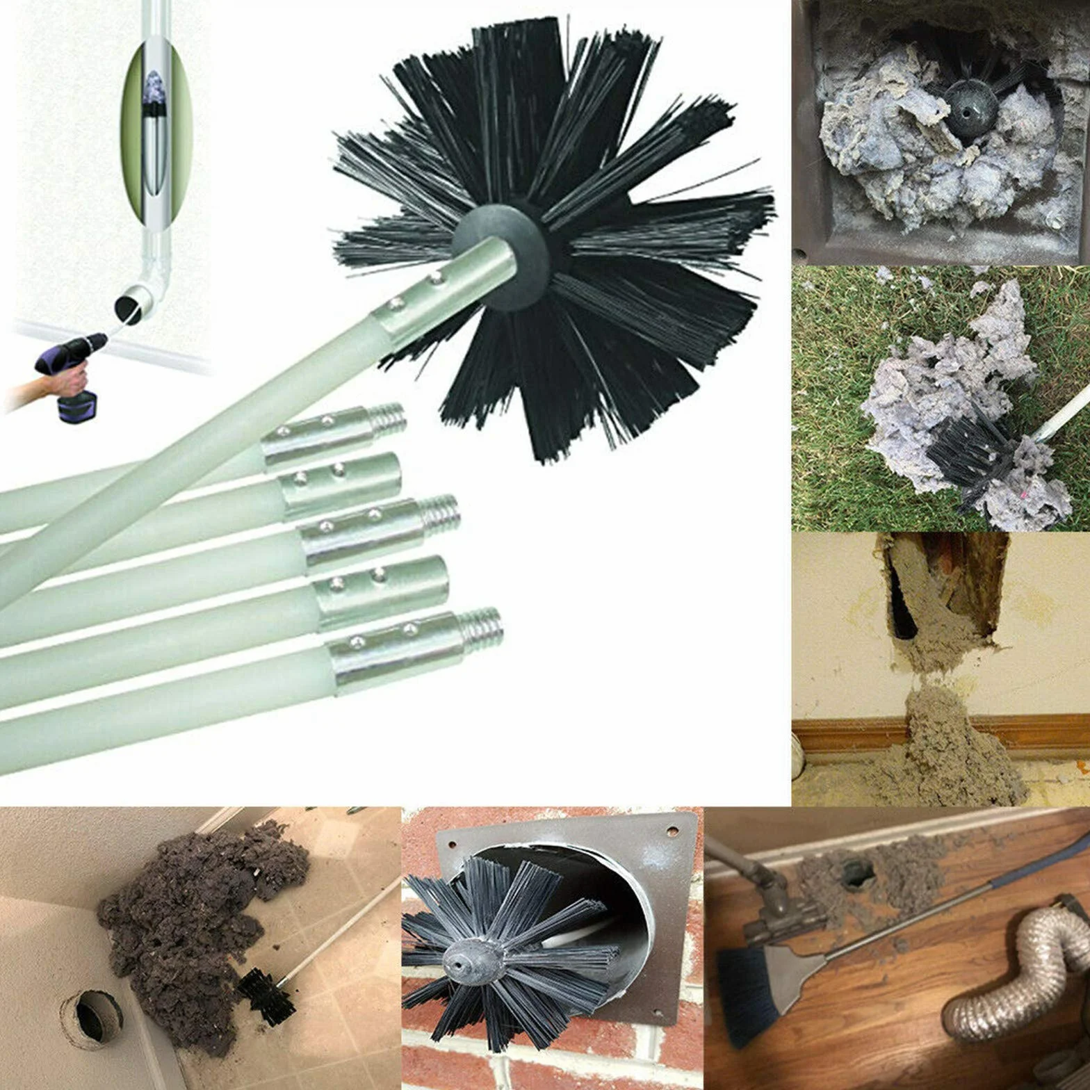 Cepillo para Chimenea, Cepillo para Limpiar Chimeneas para Limpieza Chaminé Conductos Ventilacióntubería Hollin, Tubos de Estufa(6 Varillas &1 Cabezales Cepillo/Uso con o sin Taladro eléctrico)