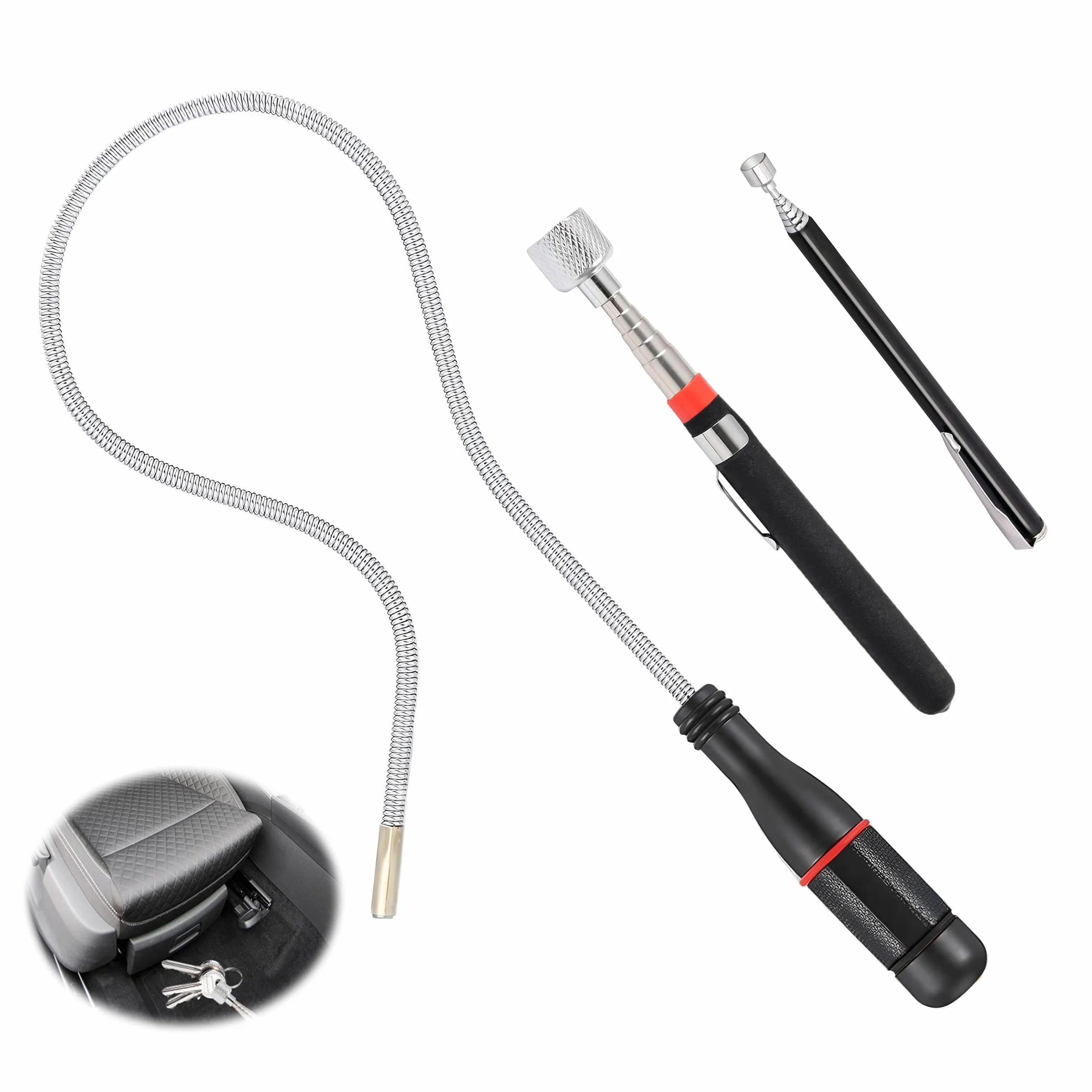 3 Piezas Recogedor Magnético Telescópico, Varillas MagnéTicas TelescóPicas Herramientas de Recogida Iman Flexible Herramienta Recogedor Magnético Extensible para Encontrar Tuerca de Metal Pernos Torni