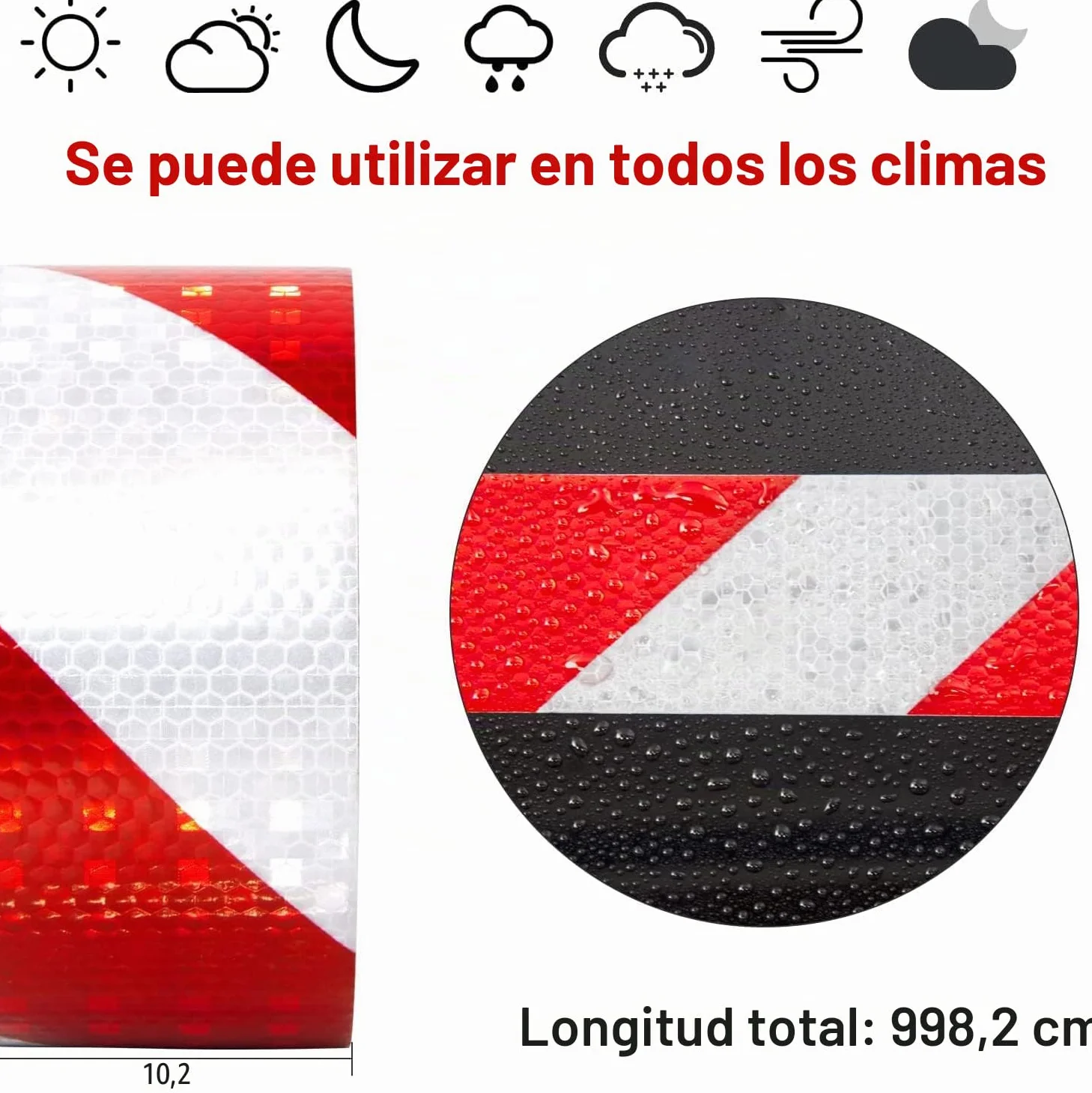 Cinta Reflectante Adhesiva 10m*10cm Roja y Blanca, Res Istente Al Aguapegatinas Reflectantes Cinta De Seguridad Autoadhesiva para Coche Camión Motocicleta Barco Bicicleta Remolque Camper