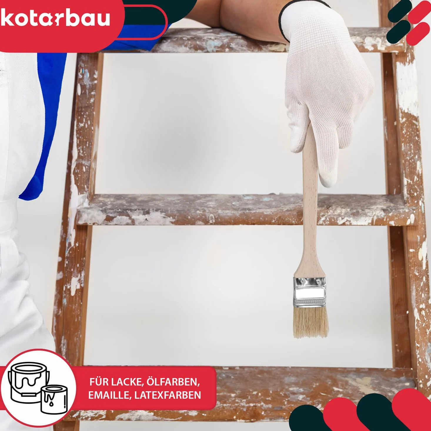 KOTARBAU® Juego de 10 brochas Planas para radiador con Mango de Madera, 36 mm, Pincel en Forma Curva, acodada, Mango Plano y Alargado para Superficies de difícil Acceso, Brocha para radiadores, 10u