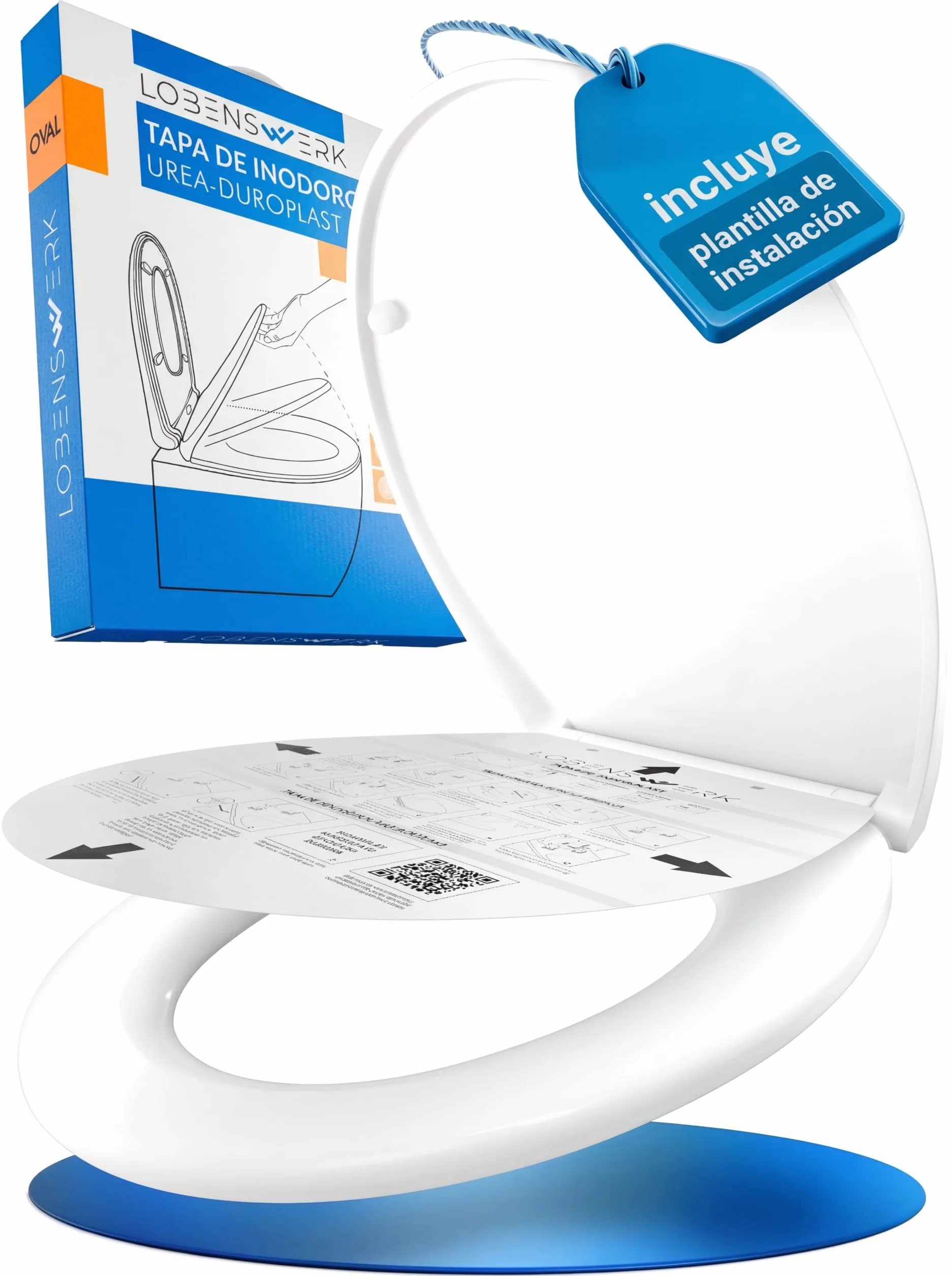 LOBENSWERK Tapa WC de water con Cierre Suave [Montaje Fácil] antibacteriana y resistente UV | Función Quick Release | Tapa de WC, Asiento Inodoro, tapa inodoro incl. plantilla de instalación