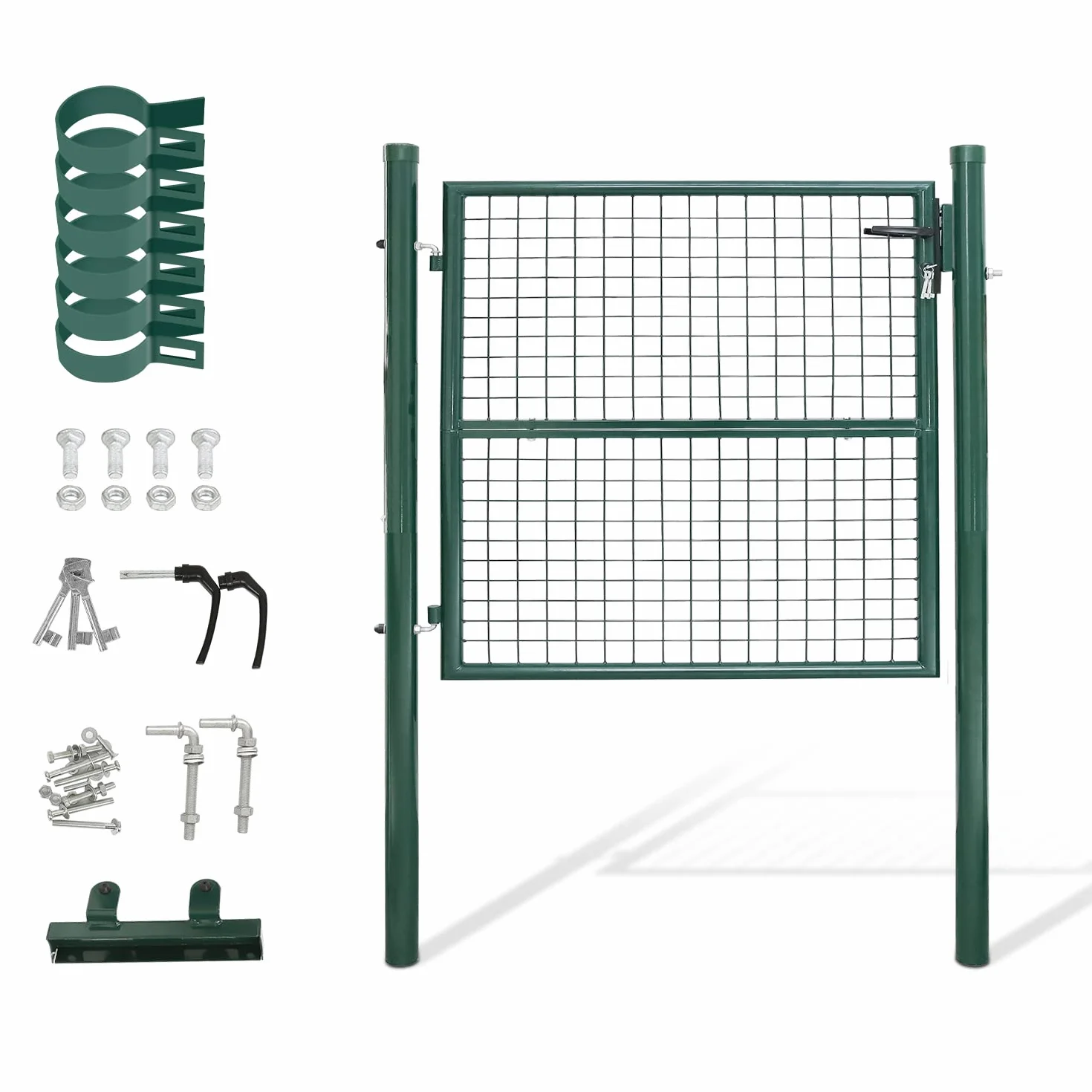 Puerta de jardín, 100 x 100 cm, puerta de jardín de acero galvanizado, incluye asa, cerradura y 3 llaves, robusta y duradera, para mampostería, puerta de entrada, color verde