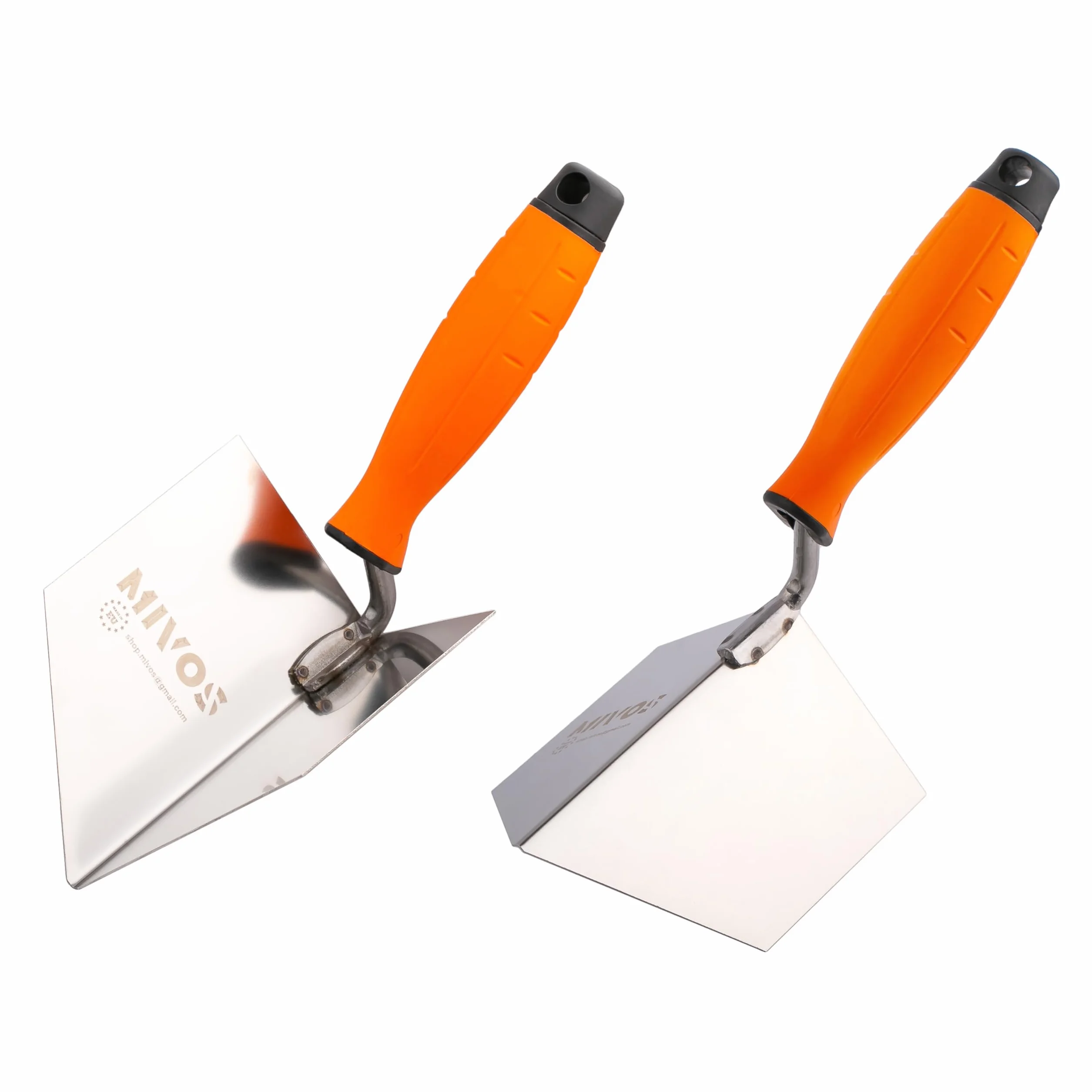 Mivos 2 paletas angulares inoxidables 125 x 75 mm - Paleta de Esquina interior y paleta angular exterior de acero inoxidable - interior y exterior con mango flexible - Espátula - MADE IN EU