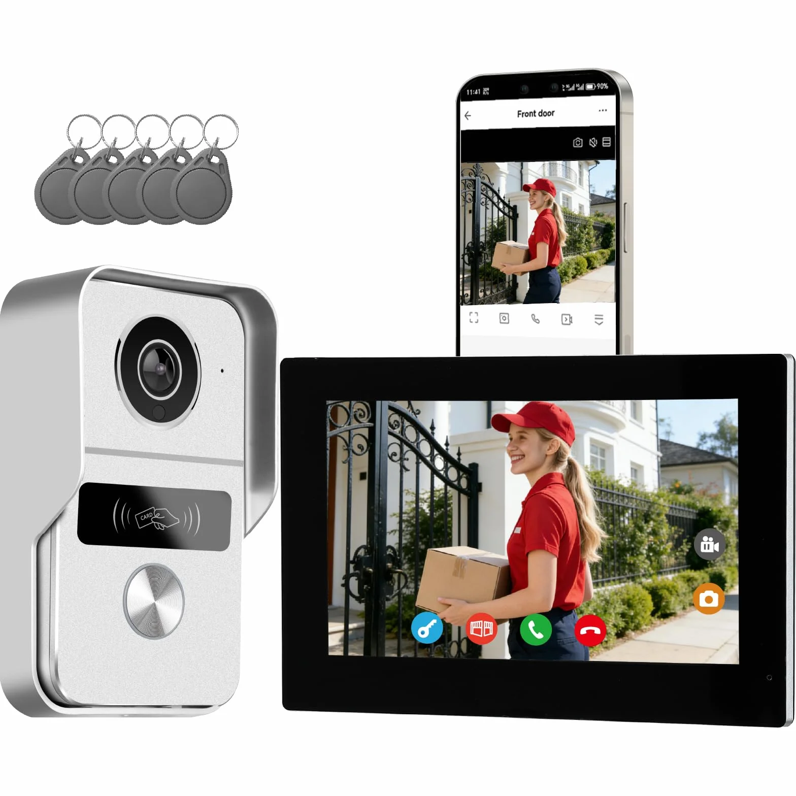 2 Hilos Videoportero Sistema de Intercomunicación 1080P, 7'' Monitor Táctil a Color, Desbloqueo en App y RFID, Detección de Movimiento Humano, Audio Bidireccional,WiFi6 2,4/5GHz,KW02_IP7