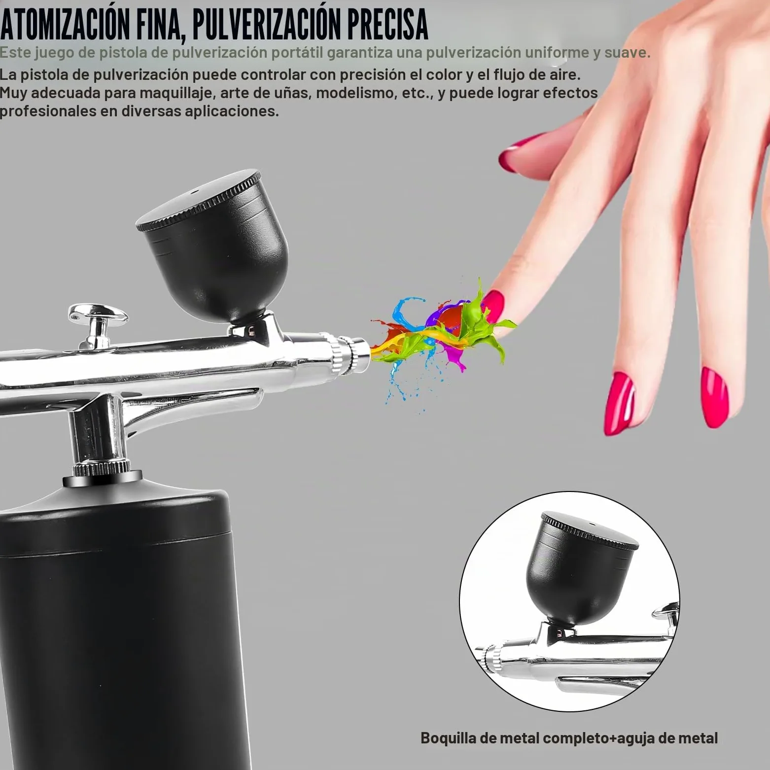 Juego de aerógrafo portátil, con compresor recargable, pistola de aerógrafo de mano para decoración de uñas, maquillaje, decoración de pasteles, tatuajes, pintura facial y pistola aerógrafo, juego de